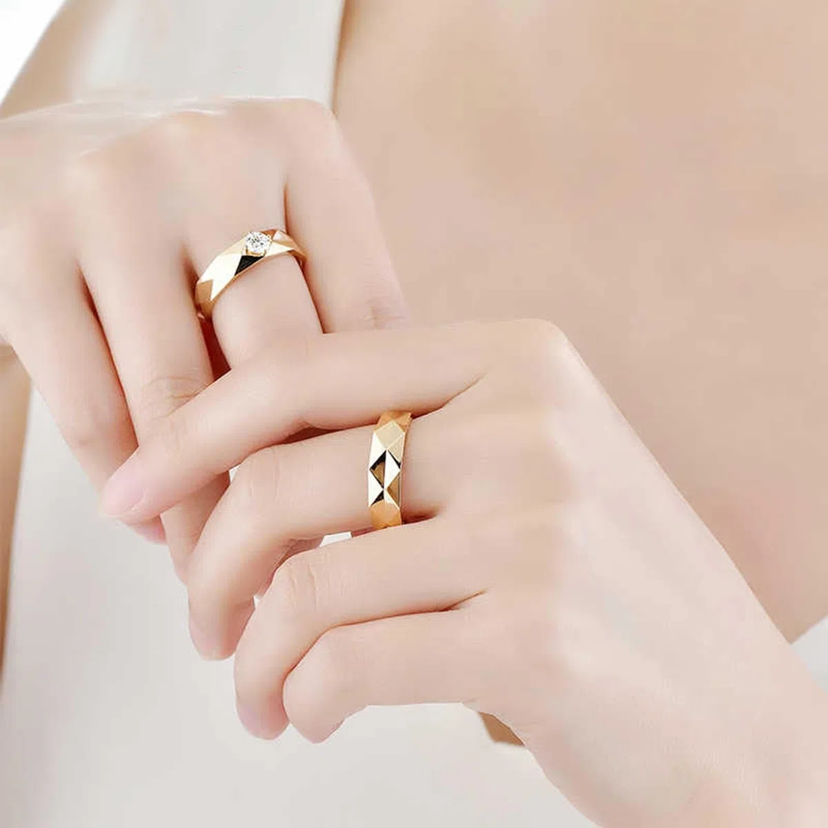 Anillo de boda de oro amarillo de 18 quilates, diamante solitario de 0,3 quilates, alianzas de boda 750, oro auténtico, 5,3 mm, para mujer, talla 62 (19,7)