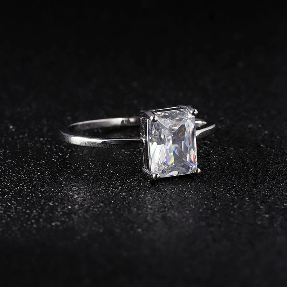 Anillos Mujer Anillo 750 Oro Blanco 9K Oro Blanco Au375/Au585/Au750 Moissanite Blanco Rectangular Moissanite Tamaño 45 (14.3) Clásico para Lesbianas Aniversario Personalizado