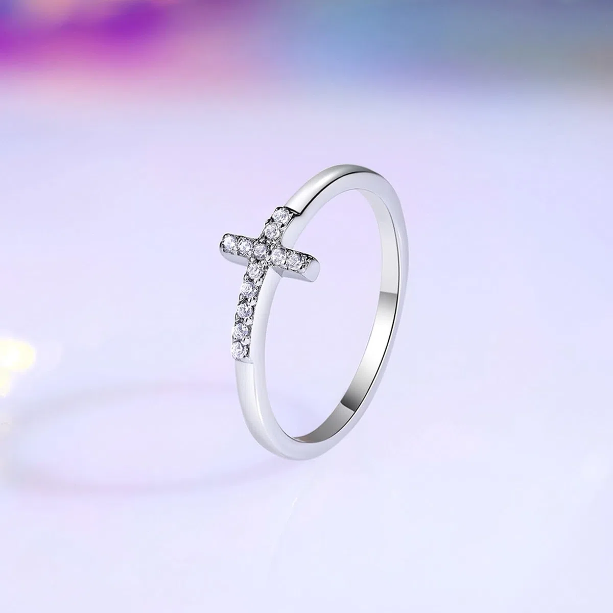 Alianzas de oro blanco con diamantes, anillos de boda de oro auténtico, Cruz, anillo de solicitud para mujer