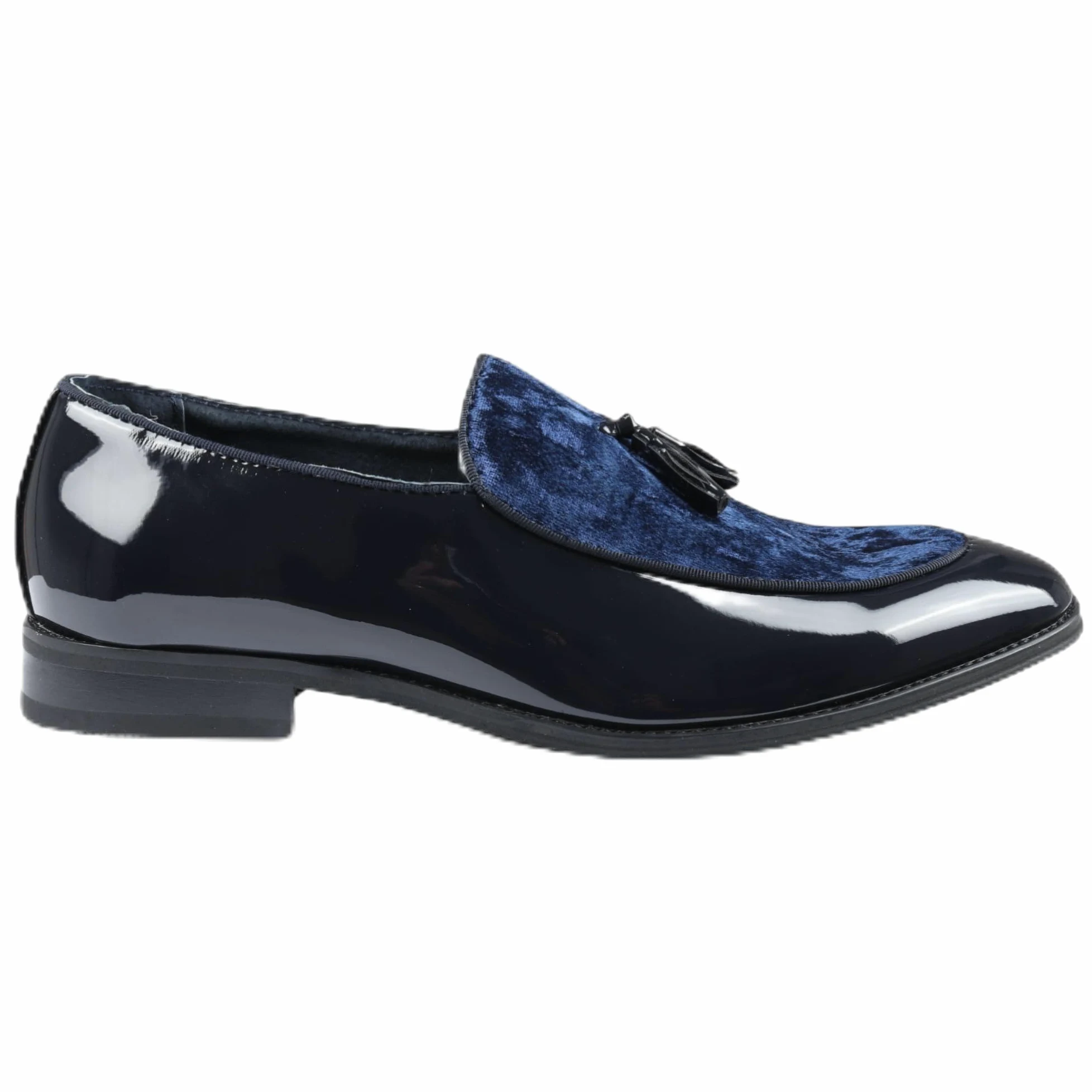 Mocasines Dolcetto para Hombre con Borlas de Terciopelo y Charol, Zapatos de Vestir Formales.