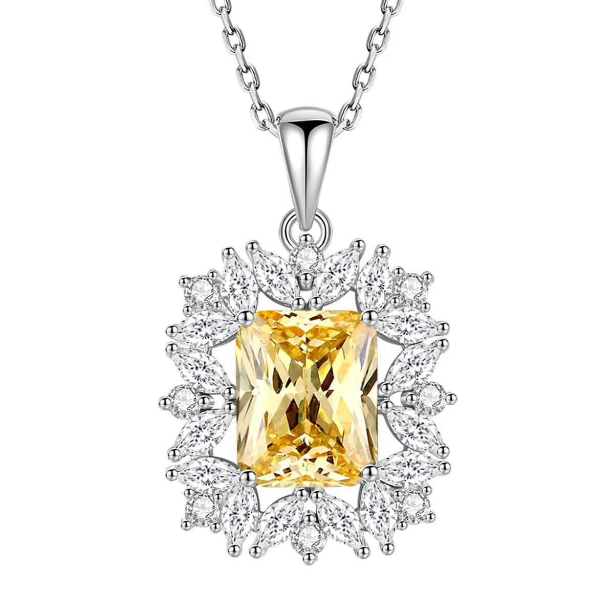 Collar de piedras preciosas para mujer, oro de 9/14/18 quilates, collar con colgante de flor con forma radiante de 4 quilates, citrino moissanita, oro real
