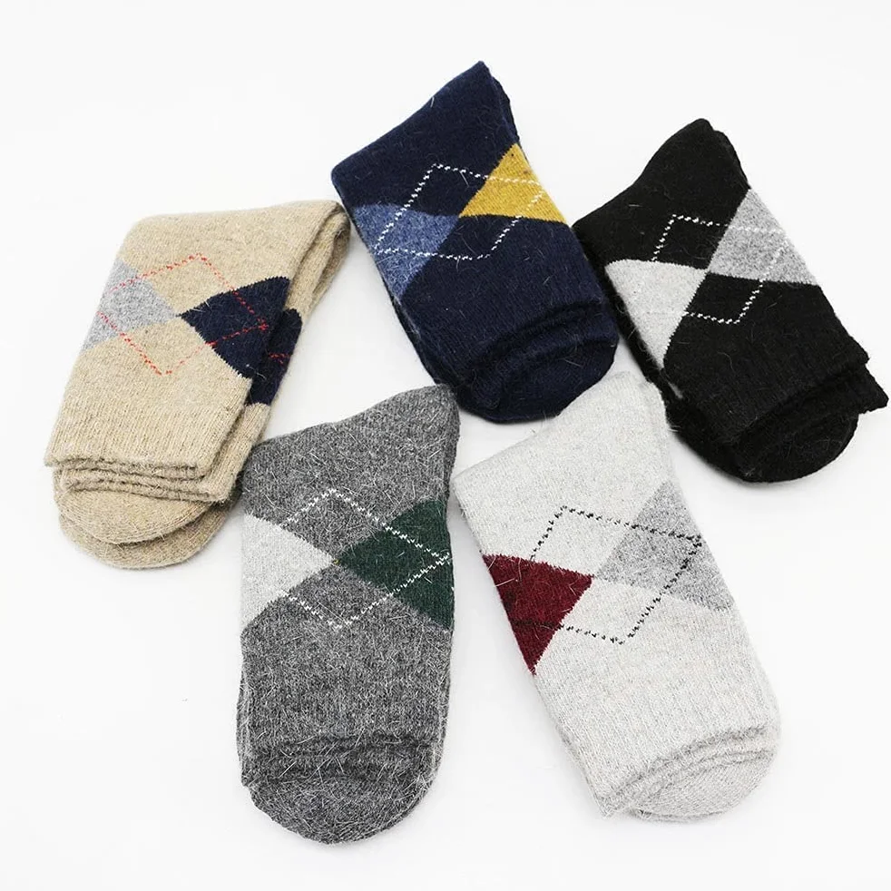 Hombres de Invierno espesados ​​Harajuku Retro Diamante Plaid Nieve Calcetines de Lana fría (Color: T Tamaño: Un tamaño) (Color : A, Size : One Size)