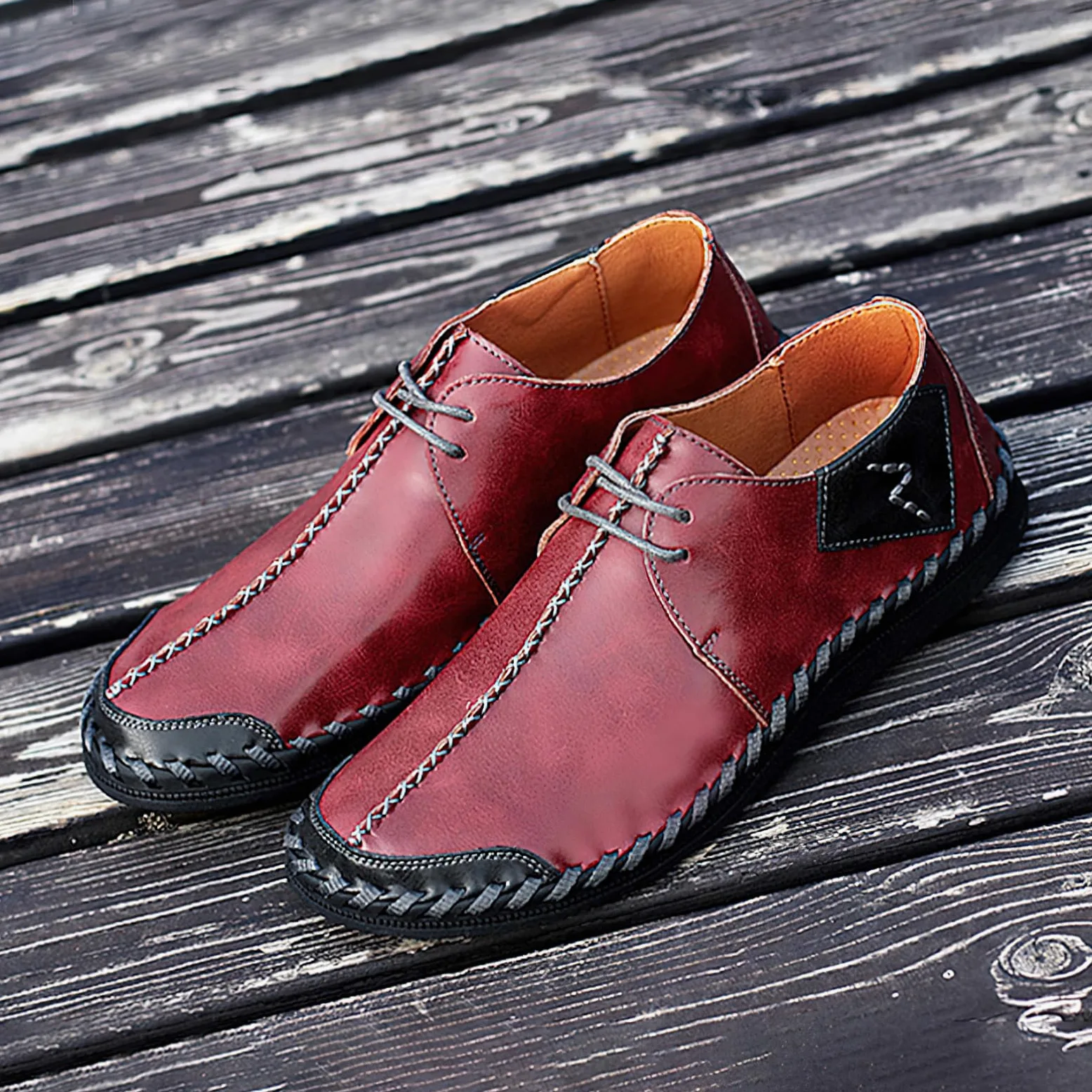rismart Hombre Mocasine de Cuero Ponte Cosido a Mano Casual Conducción Zapatos de Entrenamiento