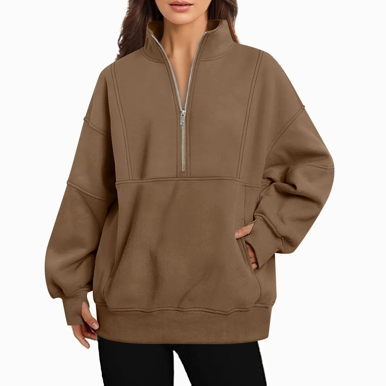 Sudaderas con cuello redondo y bloques de color para mujer, informales, personalizadas, con forro polar, cuello alto, ajuste holgado, con cremallera, lindos suéteres gráficos, delgados, de dibujos