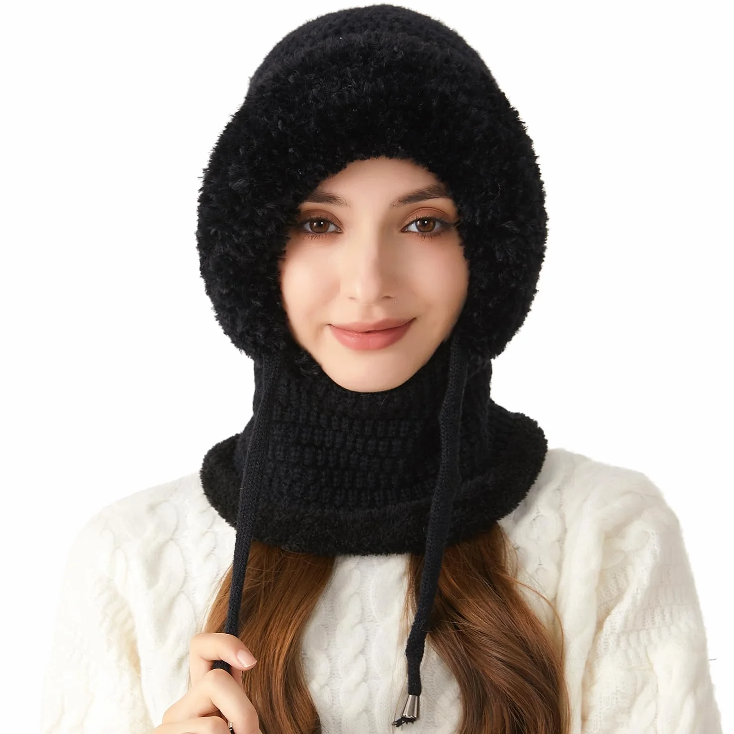 Pasamontañas Invierno Mujer Cálido Sombrero con Cordón Gorro Invierno con Capucha Bufanda Balaclava Multifuncional Beanie Skull Cap para Clima Frío Esquí