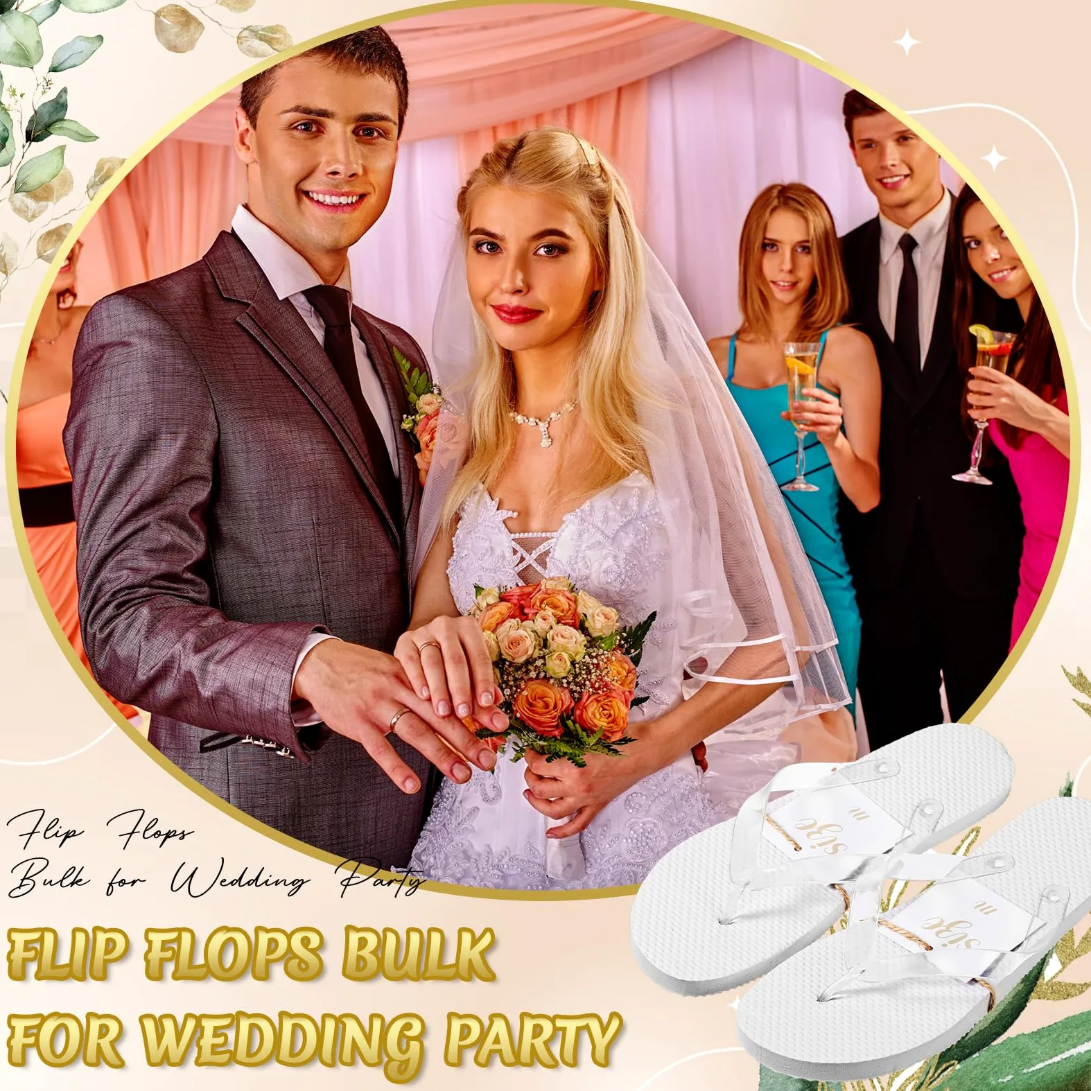 Hestya 24 Pares Chanclas para Invitados Sandalias de Boda Pantuflas Blancas para Recepción Playa Piscina Fiesta, 4 Tamaños