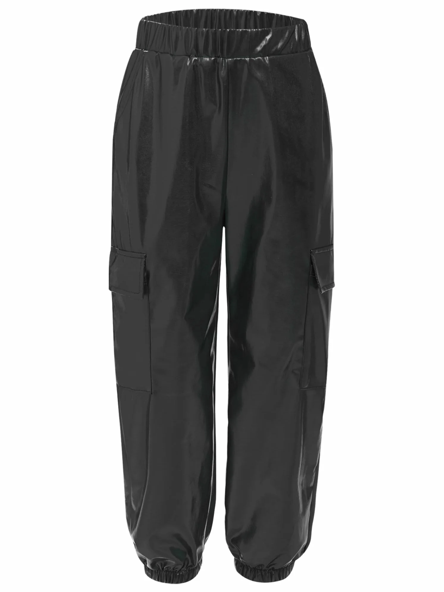 Freebily Pantalones de Cuero Metálico Brillante para Niñas Niños Deportivos Elásticos Jazz Hip Hop Baile