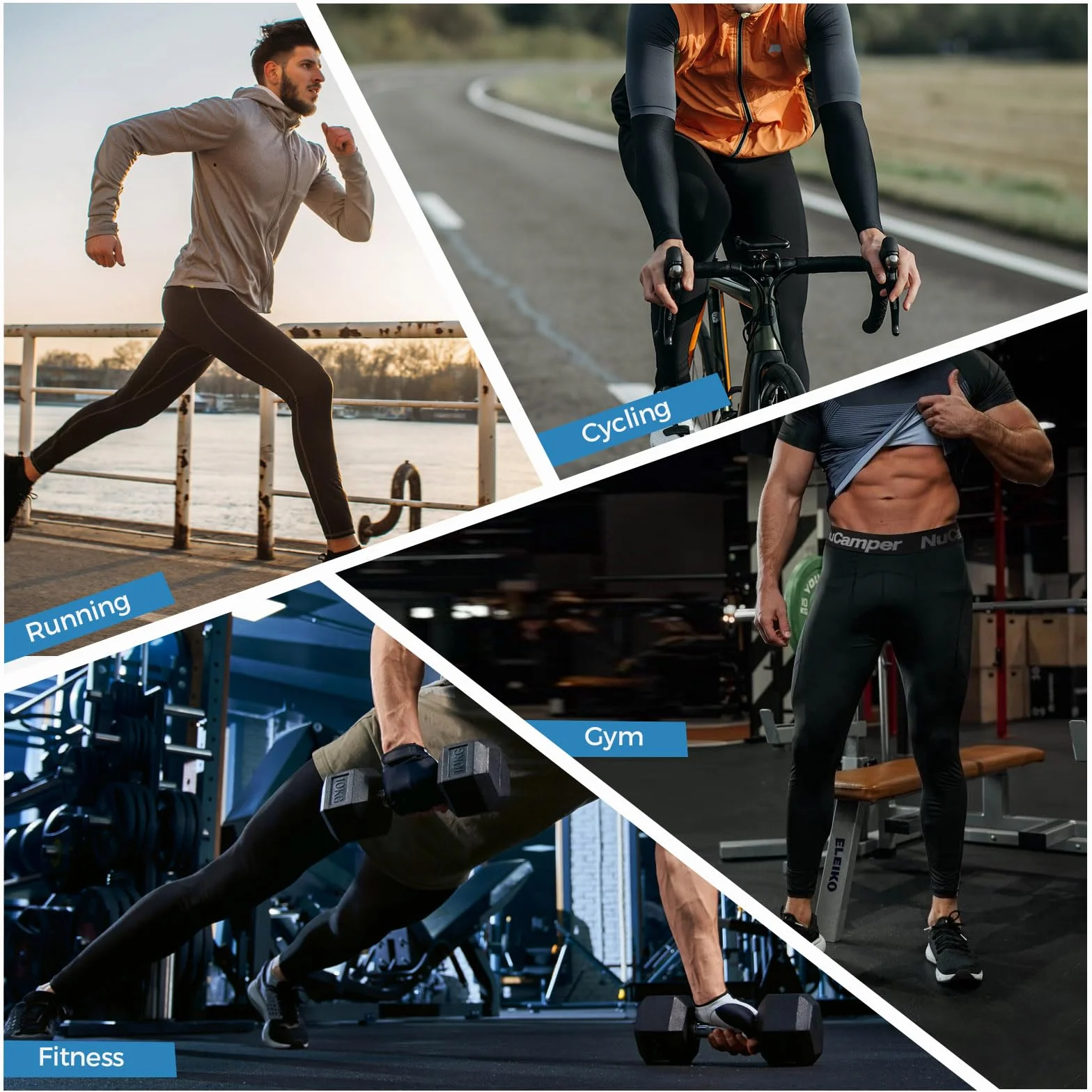 NuCamper Pantalones de Compresión para Hombre con Bolsillo Mallas Deportivos Secado Rápido Leggings Baselayer Tights para Correr Entrenamiento