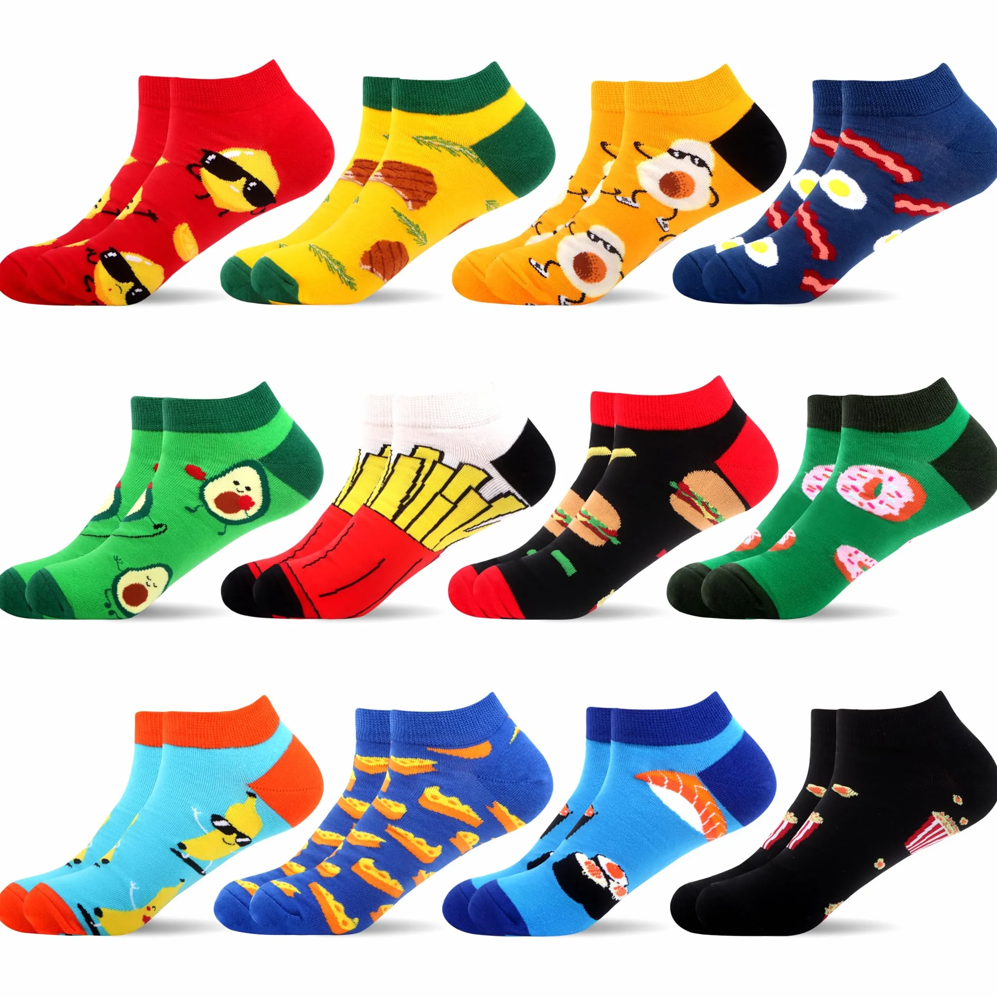 WeciBor Calcetines Tobilleros Hombre Algodón Divertidos Coloridos Patrón 12 Pares