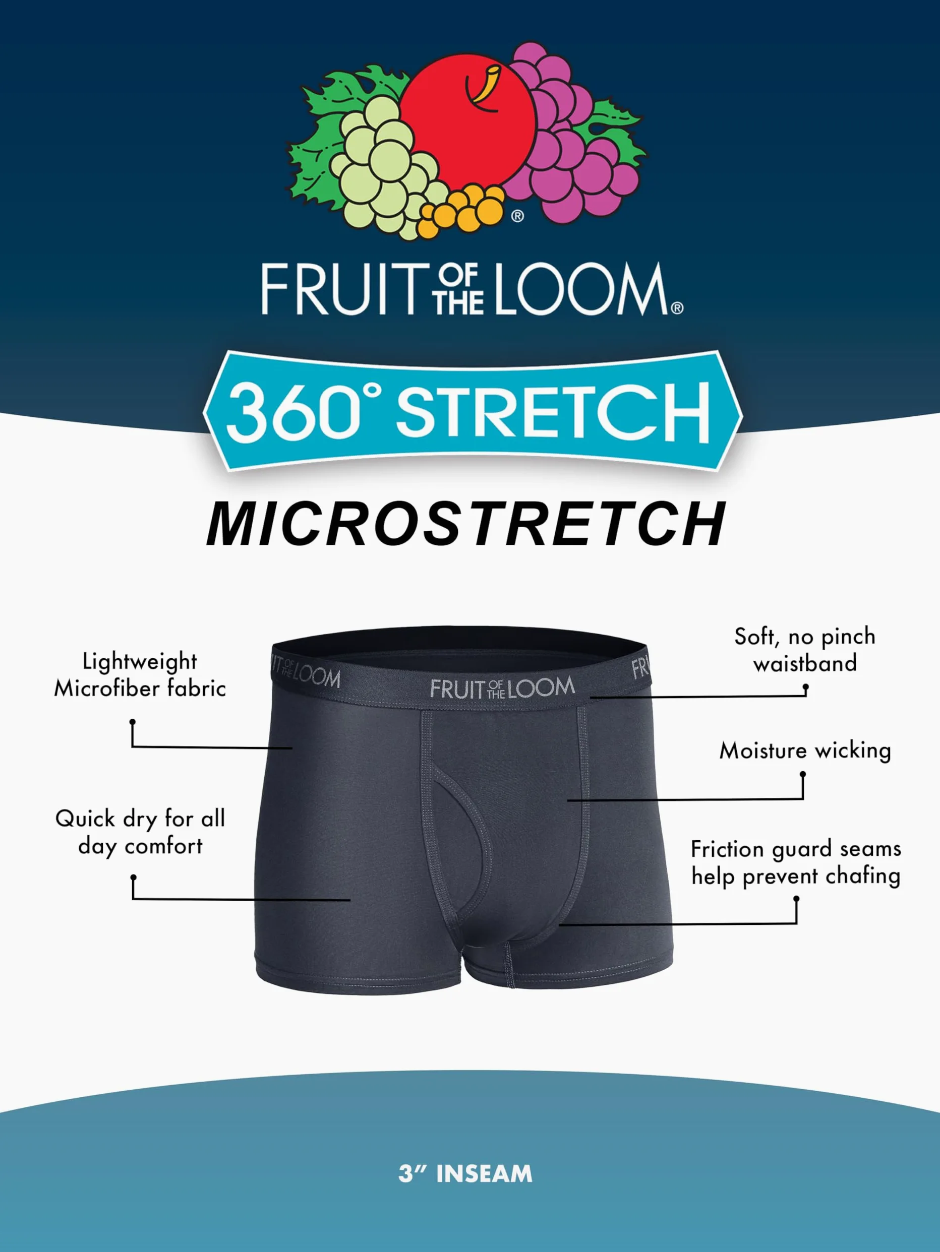 Fruit of the Loom Calzoncillos Tipo Bóxer Elásticos 360 (Secado Rápido Y Absorben La Humedad) Ropa Interior de Hombres Hombre (Pack de 3)