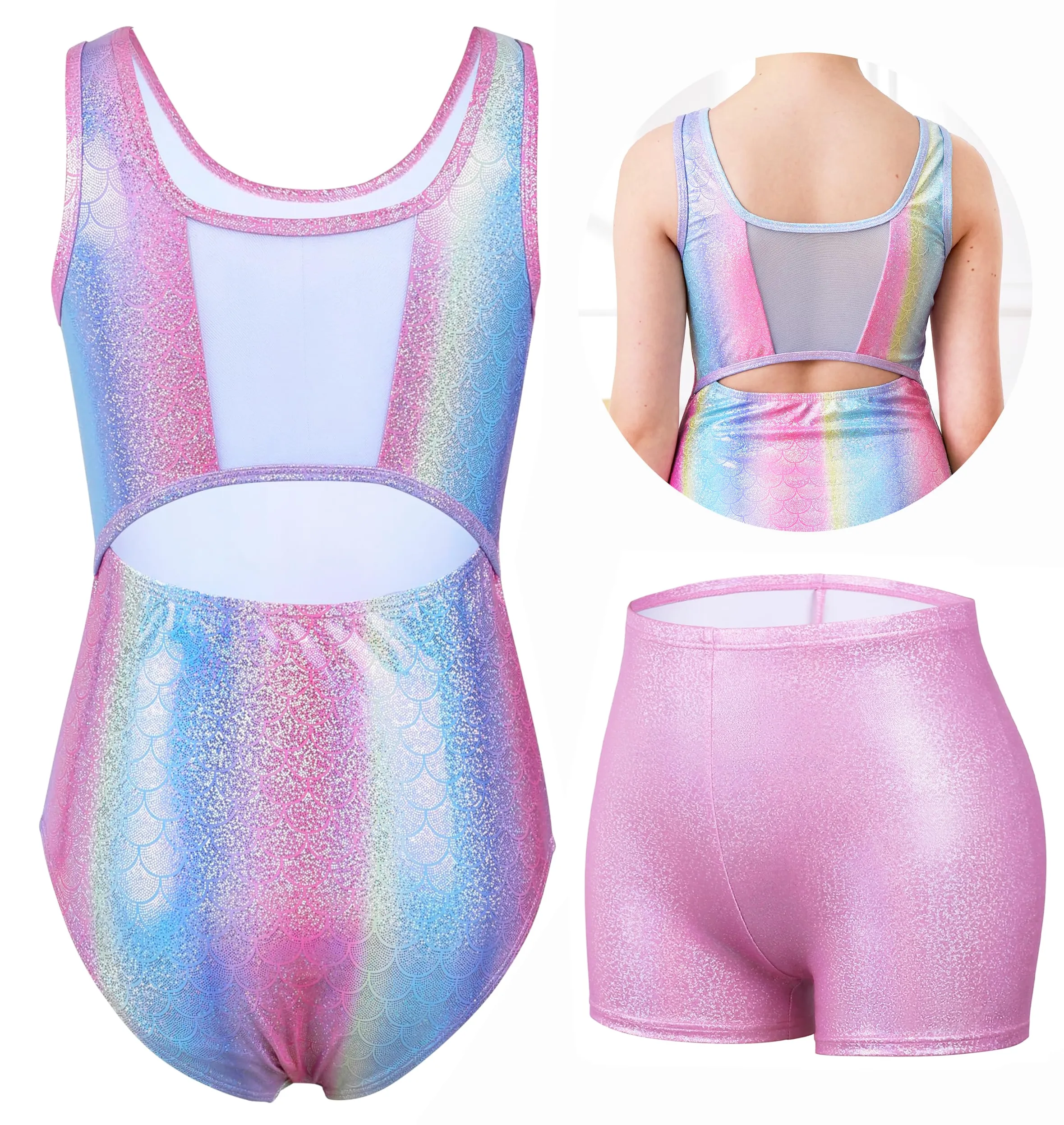 beautyin Leotardos de gimnasia para niñas, unitardos de baile, ropa deportiva con pantalones cortos