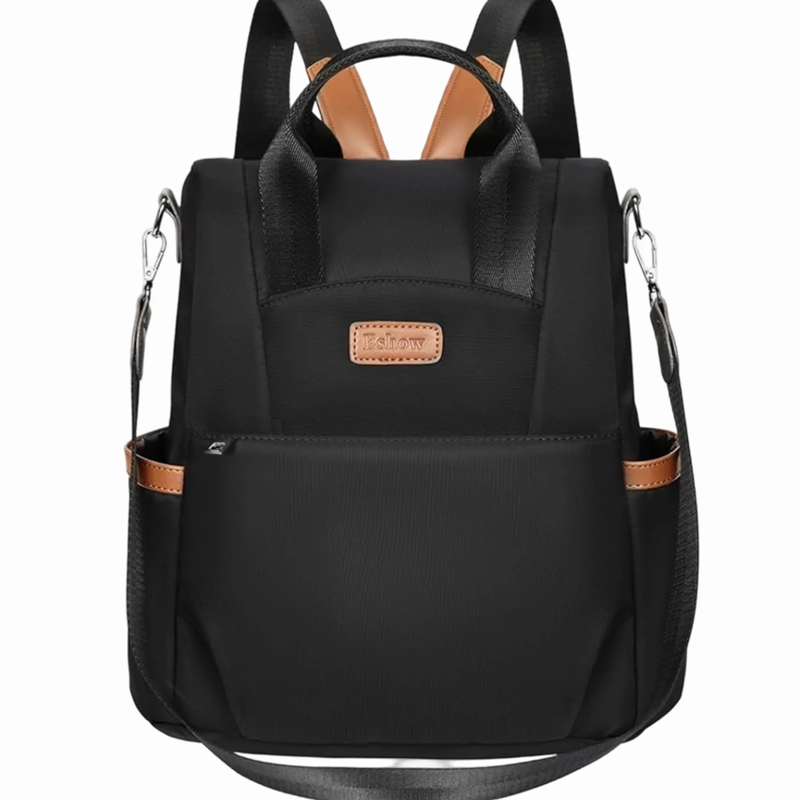 Eshow Mochila Mujer Antirrobo, Bolso Casual con Correa Ajustable y Asa Superior, Bandolera Multifuncional para Uso Diario Trabajo Viaje Escuela Compras y Universidad Negra