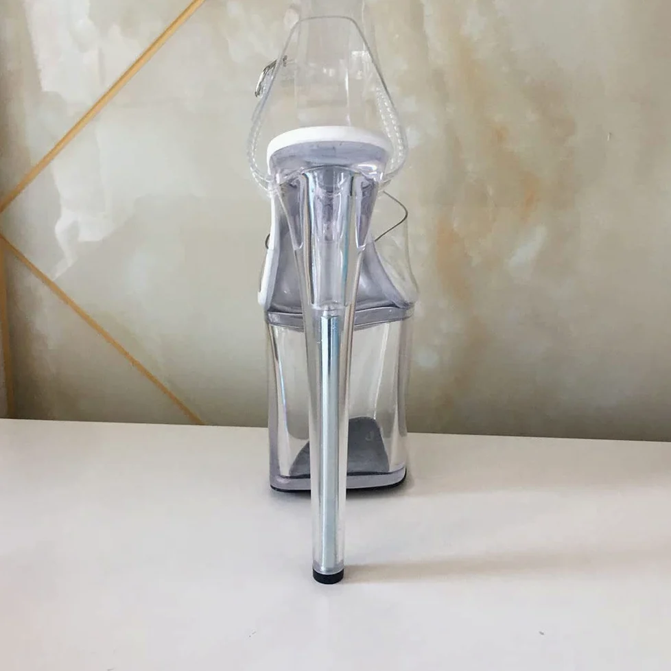 denova's Sandalias transparentes para mujer, tacón alto, talla grande, plataforma, barra para danza, con correa al tobillo, tacón de aguja