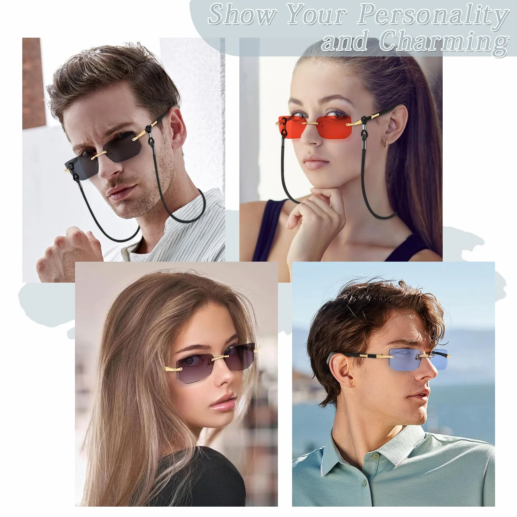 Gafas de Sol Sin Montura Rectangulares Retro Vintage Protección UV para Mujer Hombre
