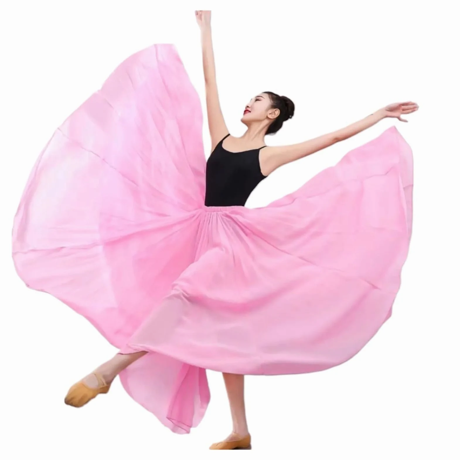 Swing Dancing Skirt Falda Larga for Mujer, Vestido de Danza del Vientre, de Gasa, for Ballet, con Gran Movimiento, Falda de 720 Grados, Disfraz de Baile(Pink 360 Degree,80cm)