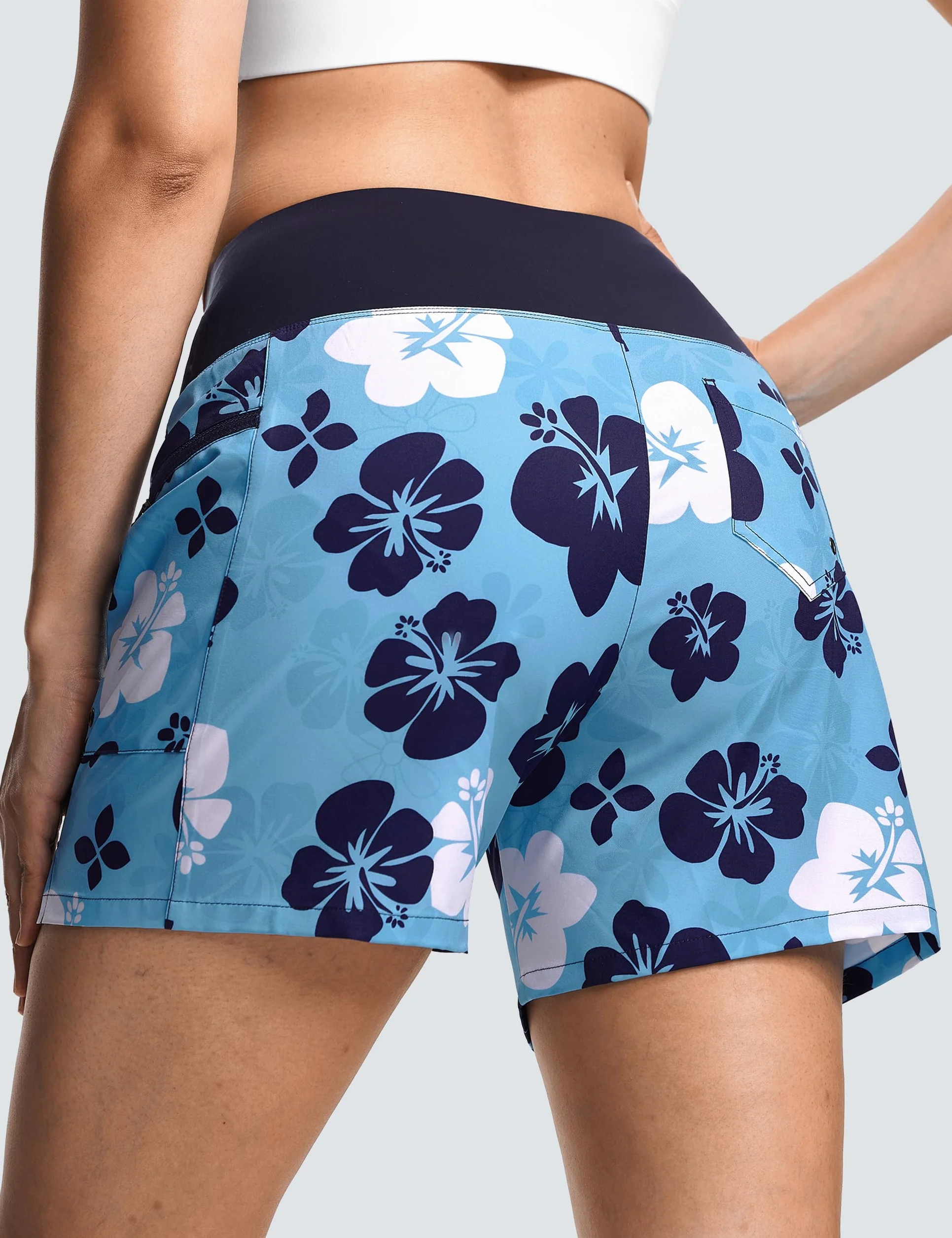 ISEEGZ Pantalones cortos de natación de cintura alta de 5 y 9 pulgadas para mujer, de secado rápido, UPF 50+, con forro y bolsillos con cremallera