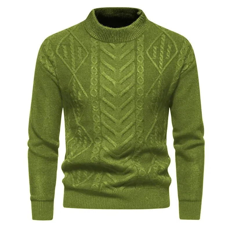 Jersey Hombre - Otoño Invierno Suéter De Punto Abrigo Estilo Coreano Retro Color Sólido Moda Jacquard Cuello Redondo Espesar Ropa Cálida