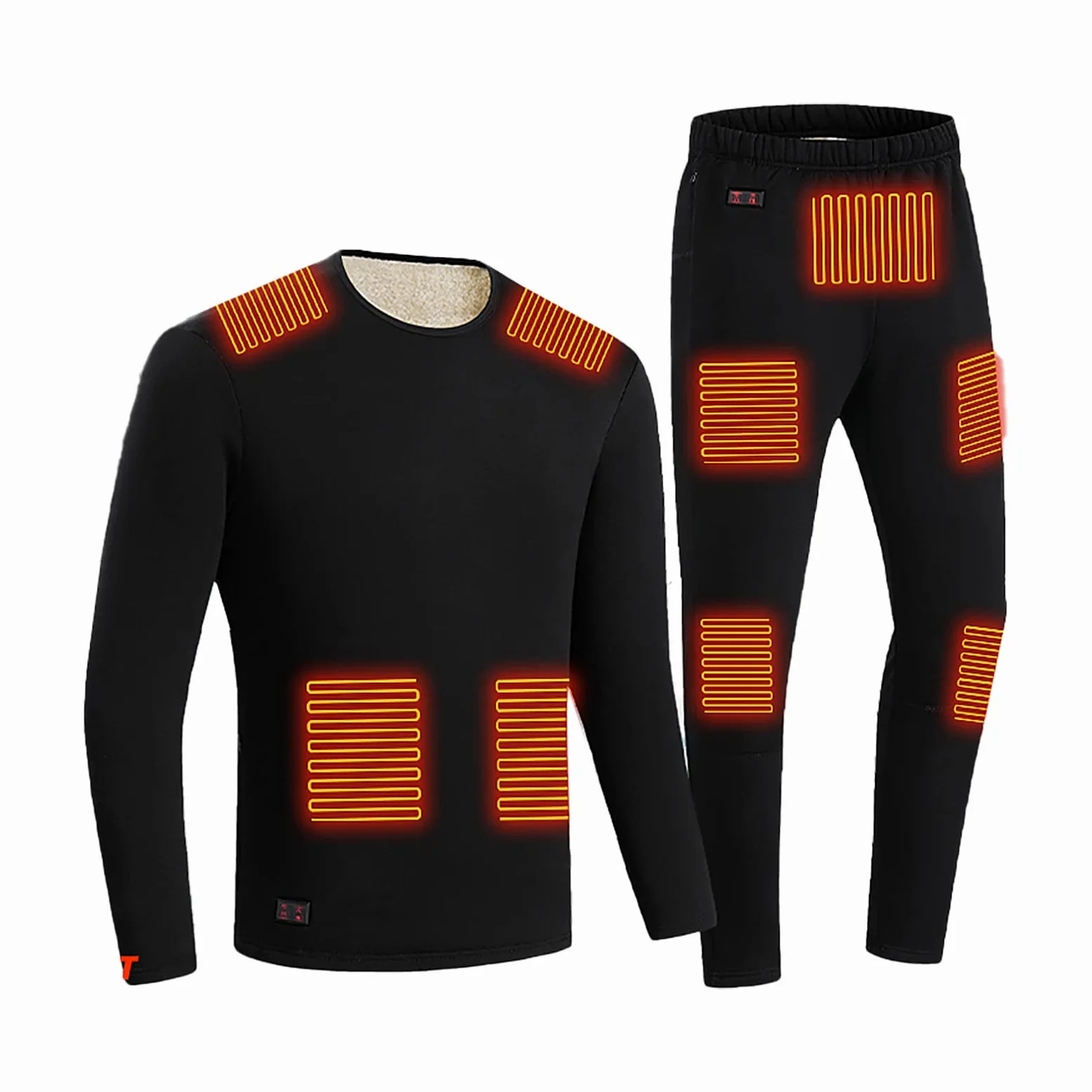 Conjunto de Ropa Interior Térmica Calefactables para Hombre y Mujer, Ropa Térmica Eléctrico (Top + Pantalones) con 3 Configuraciones de Calor,Black,L