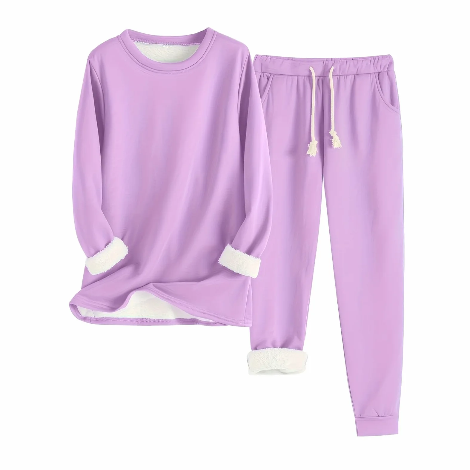 Conjunto de Pijama de Sudadera y Pantalones con Forro para Mujer para Calidez Invernal con Traje de Felpa Tops cómodos y Holgados Ropa de Estar por casa cálida de Invierno para Mujer
