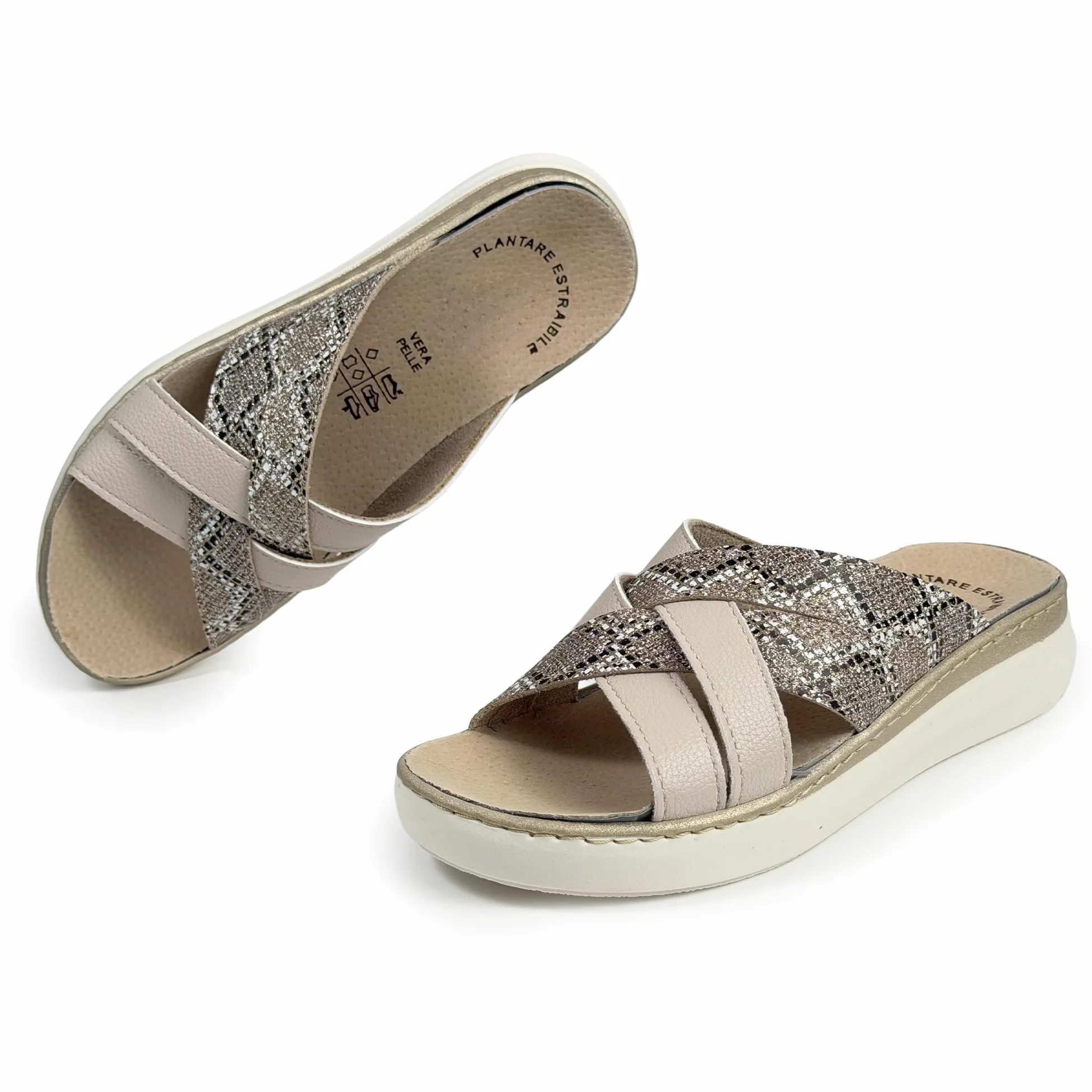 JOMIX Sandalias Mujer Ortopédicas de Cuña Elegantes Zapatillas Verano Cómodas con Plantilla Ergonómica Extraíble Piel para Mujer Mayor y Señora