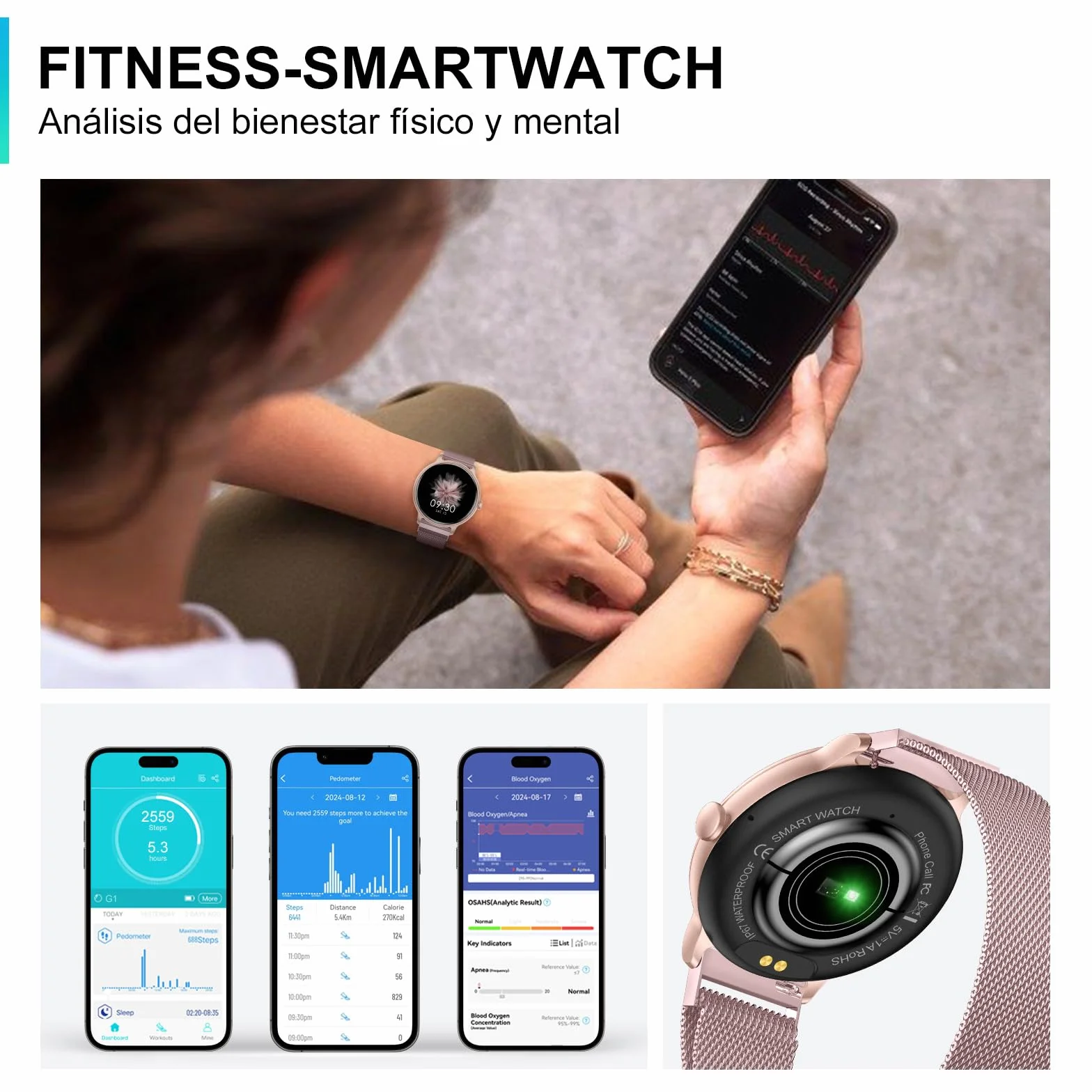 AcclaFit Reloj Inteligente Mujer Hombre, 1.85" Smartwatch con Llamadas Bluetooth, 140+ Modos Deportivos con SpO2/Pulsómetro/Monitor de Sueño/Podómetro, Impermeable IP68 para Android iOS