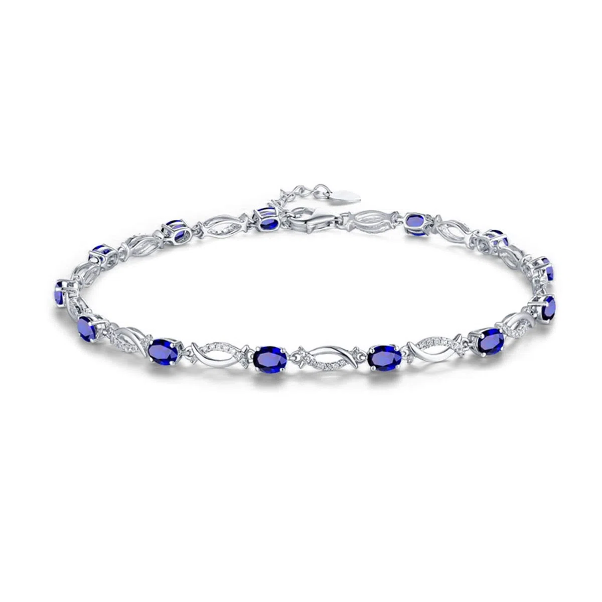 ZH1YFD Pulsera de Mujer Oro Blanco 18K, Eslabón de Barra con Zafiro 2.68ct Pulsera de Boda para Mujer 16+2CM
