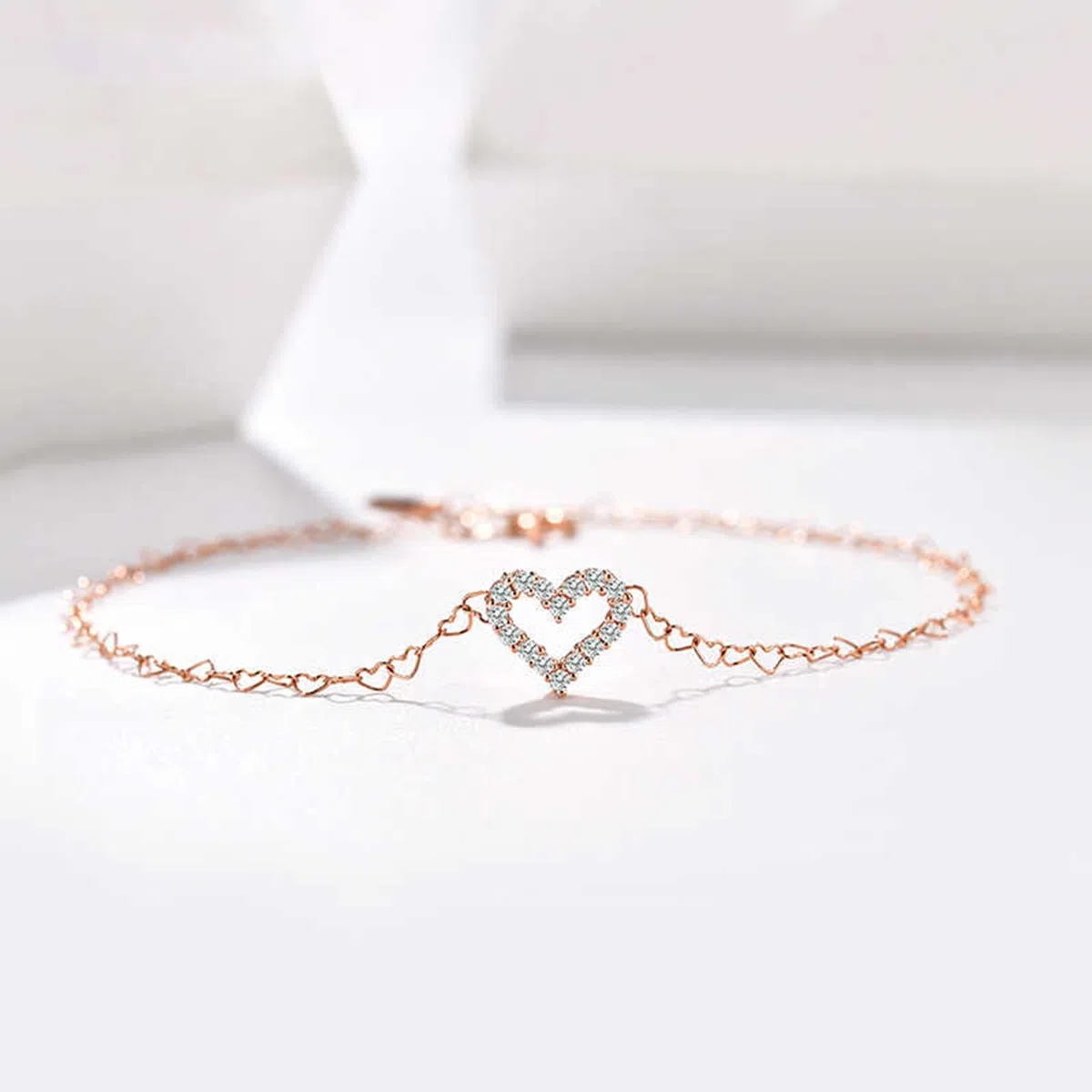 Pulseras de oro rosa para mujer, con forma de corazón, diamantes de 0,14 quilates, pulsera de corazón para mujer