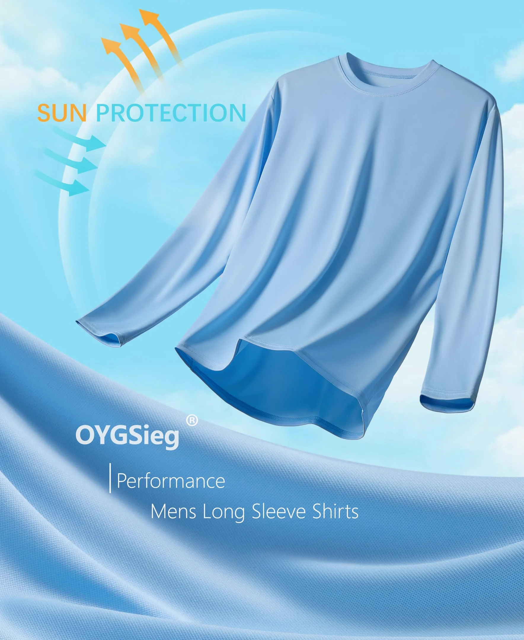 OYGSieg Paquete de 6 camisetas de manga larga para hombre que absorben la humedad UPF SPF protección solar camisetas de entrenamiento camisetas casuales