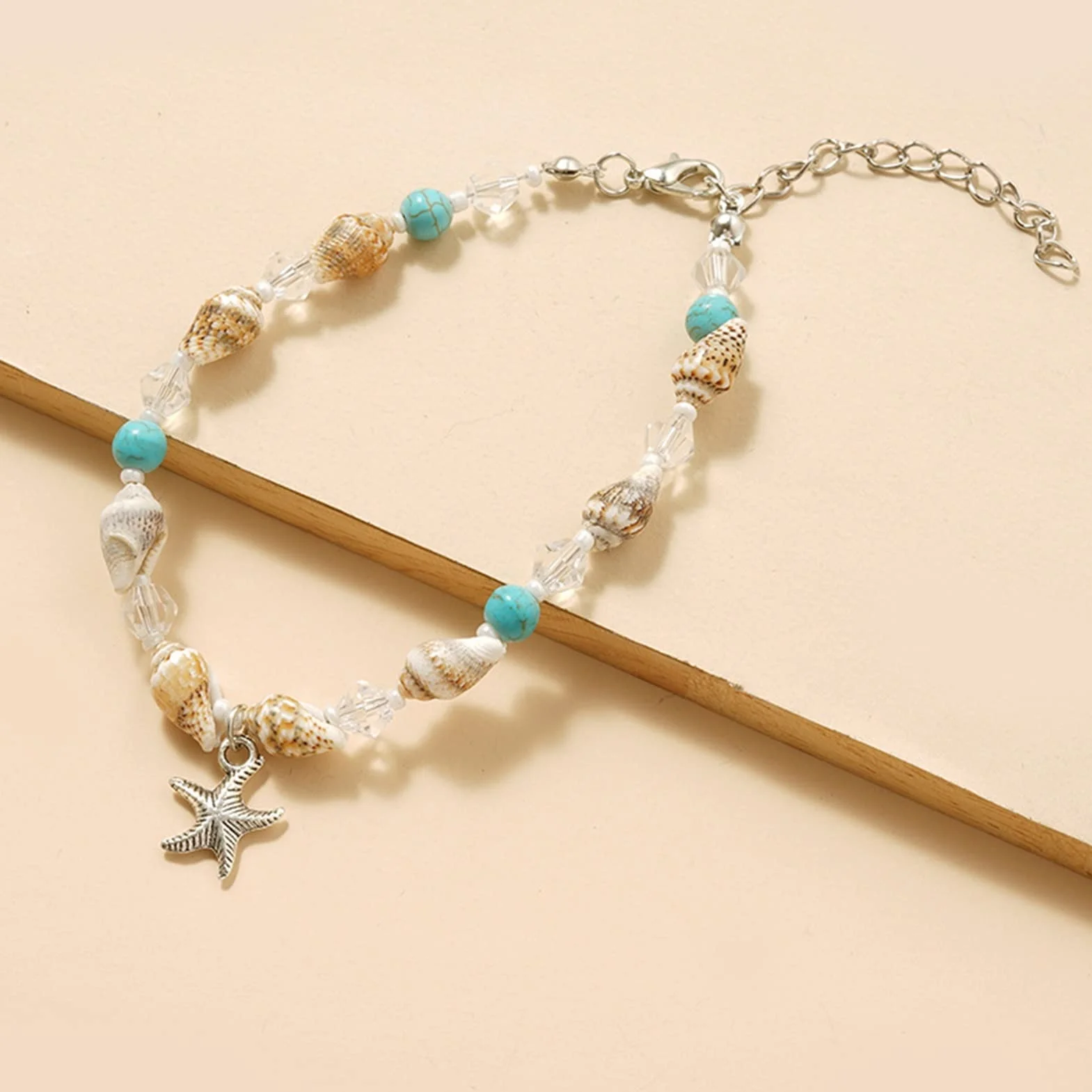 LNNSHX Tobilleras Joyería Concha Tobillera Cuentas De Arroz Perla Cristal Océano Estrella De Mar Tobillera Señora Joyería Tobilleras Ajustables Pulseras