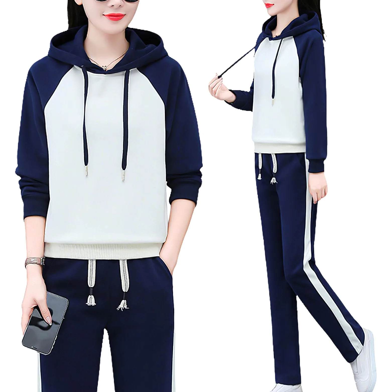 amropi Chándal de Mujer Sudadera con Capucha y Jogging Pantalones 2 Piezas Conjunto de Deportivo