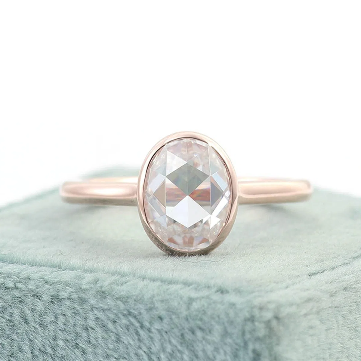 Anillos de boda 585 de oro rosa auténtico, para mujer con moissanite, 1 ct, solitario, anillo de compromiso, ovalado, oro real de 14 K, con grabado para mujeres, tamaño 51 (16,2)
