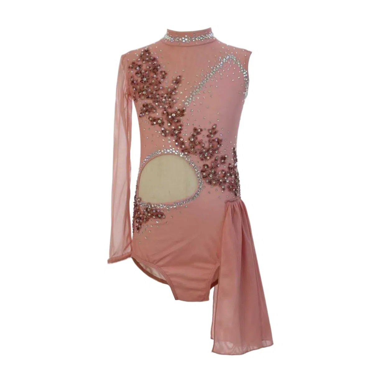 Vestido de danza lírica con pedrería y una manga mujer y adolescente