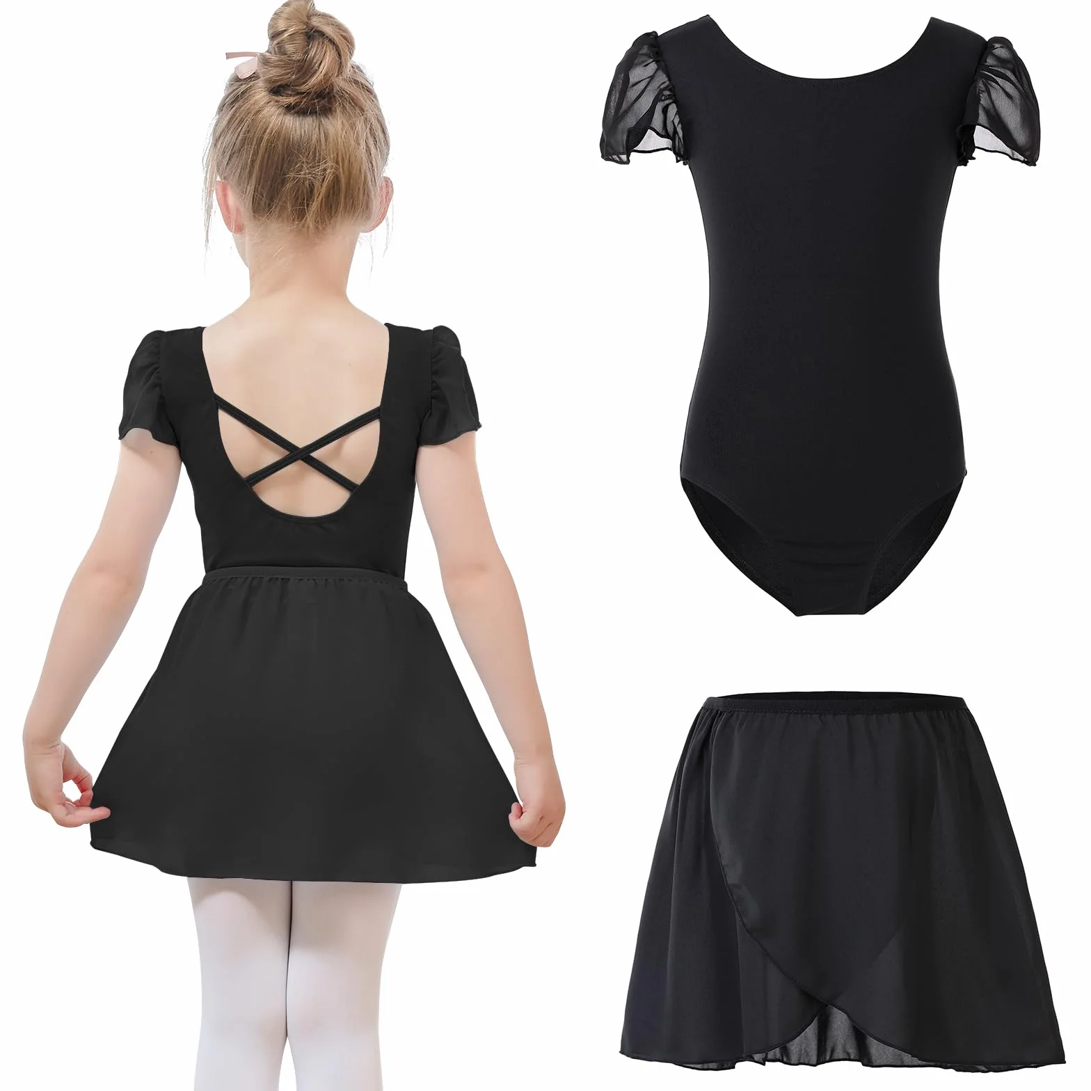 Bezioner Maillot Ballet Niña con Falda Removible Vestido Baile Manga de Soplo