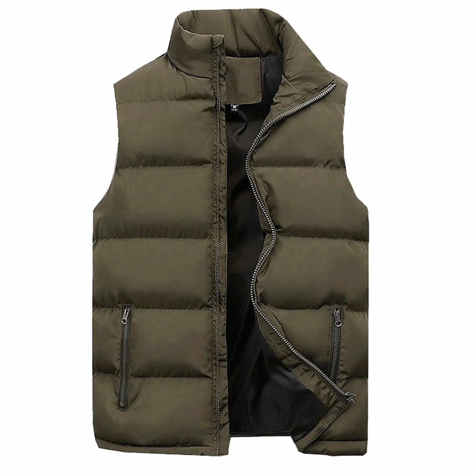 Hombres Cremallera Capucha Abrigo Algodon Chaqueta Plumon Invierno Otoño