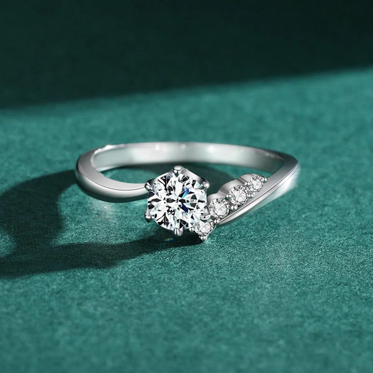 Anillo de compromiso de oro blanco, alianzas de oro auténtico, elegantes anillos de boda con diamante cultivado en laboratorio de 0,8 quilates para mujer
