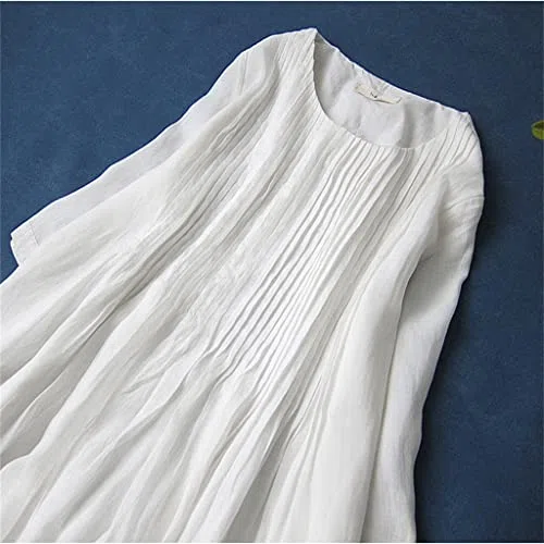 Vestido de Mujer de Verano Falda de Lino de Primavera y Verano de Túnica Plisada de Longitud Media Plisada de órgano (Color : Purple, Size : 2XL)