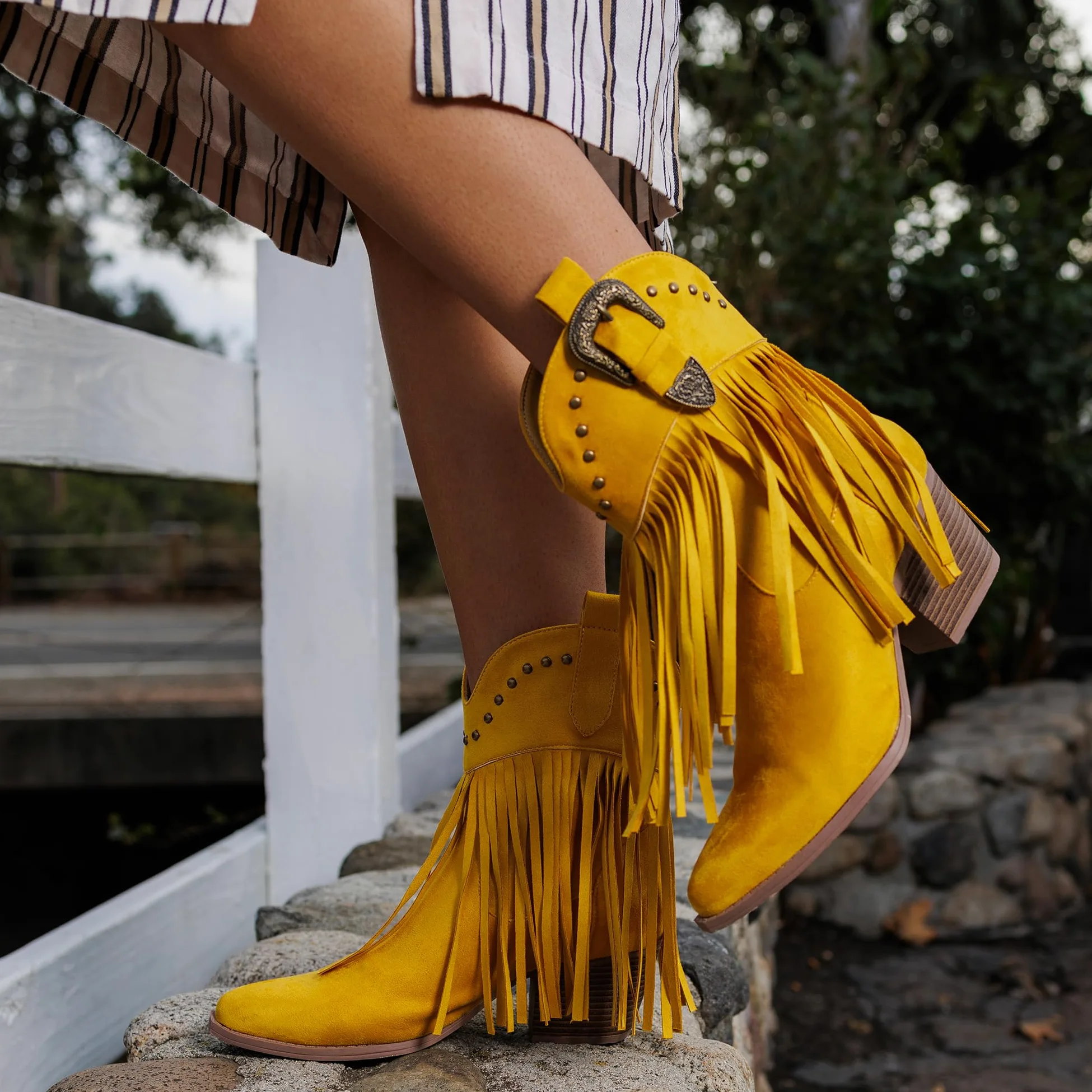 Hawkwell Botines de vaquero con flecos para mujer