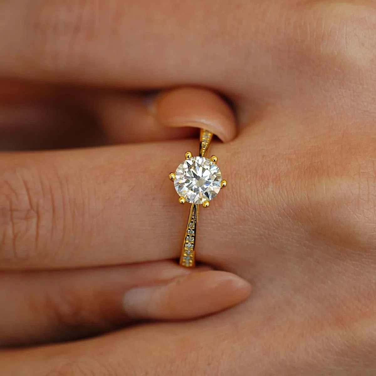 KnSam Anillo de compromiso auténtico Au 375/585/750 de oro, 6 garras con diamante creado en laboratorio, oro amarillo de 9 K/14 K/18 K, talla 47 – 65