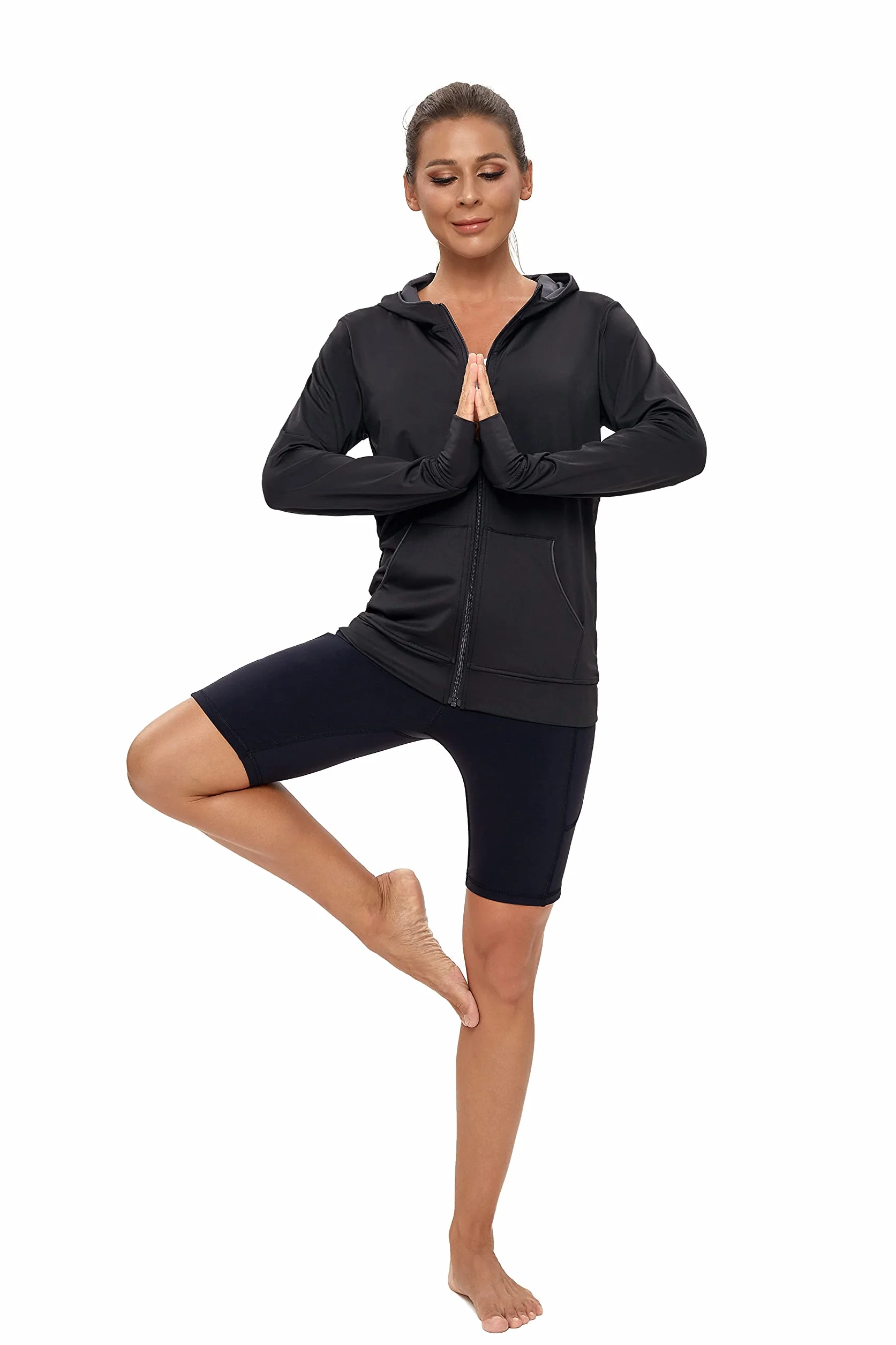 AMZSPORT Chaqueta Deportiva Mujer Sudadera Capucha Running Cremallera Bolsillos