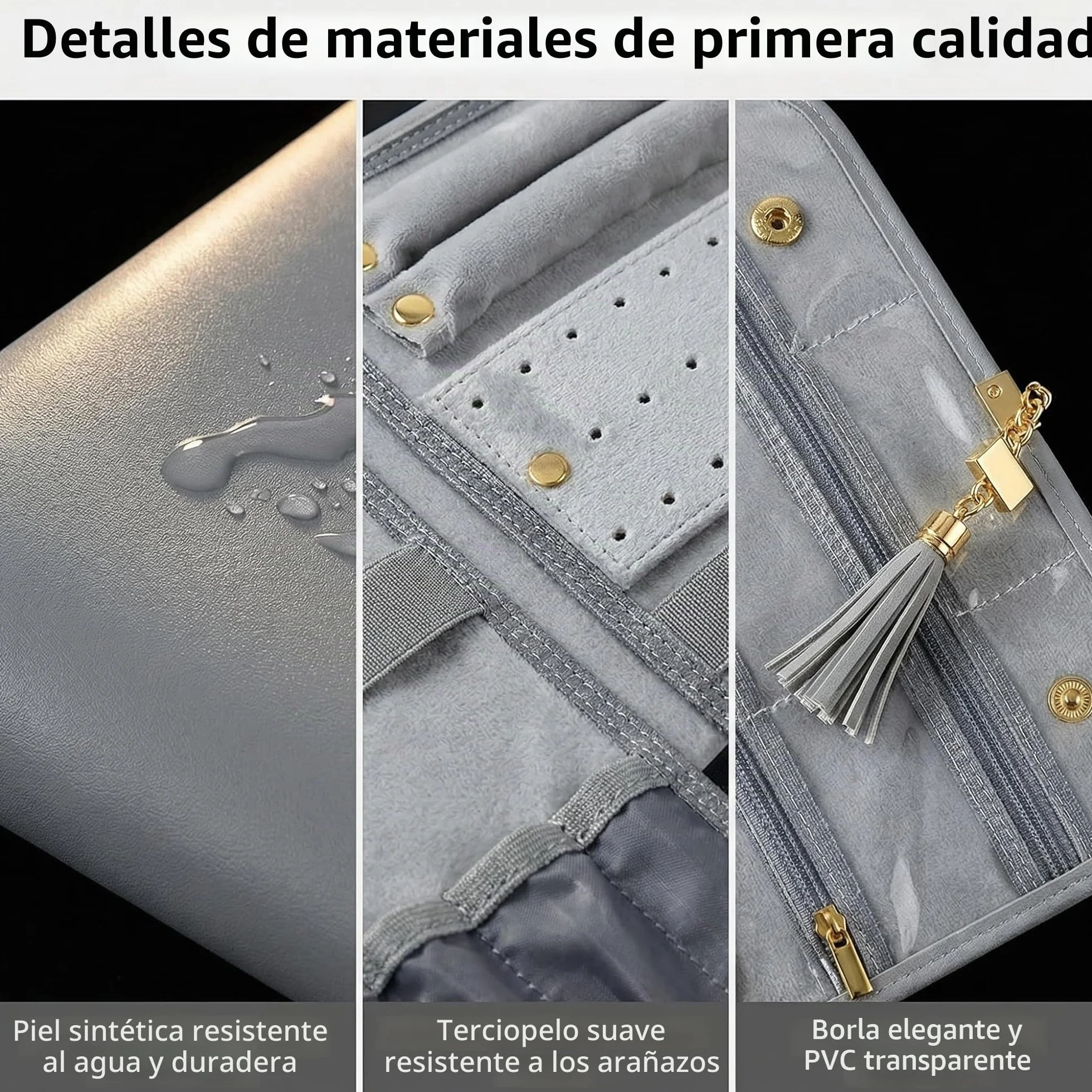 Rollo de Joyería Plegable Portáti Gran Capacidad Bolsa de Rollo de Joyería Portáti Enrollable Suave para Joyería Caja Joyero Portátil para Collares,Pendientes,Anillos, Pulsera,Pendientes Anillos(Gris)