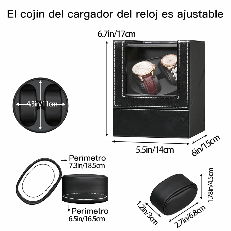 Caja de enrollador de reloj automático de cuero PU con motor silencioso