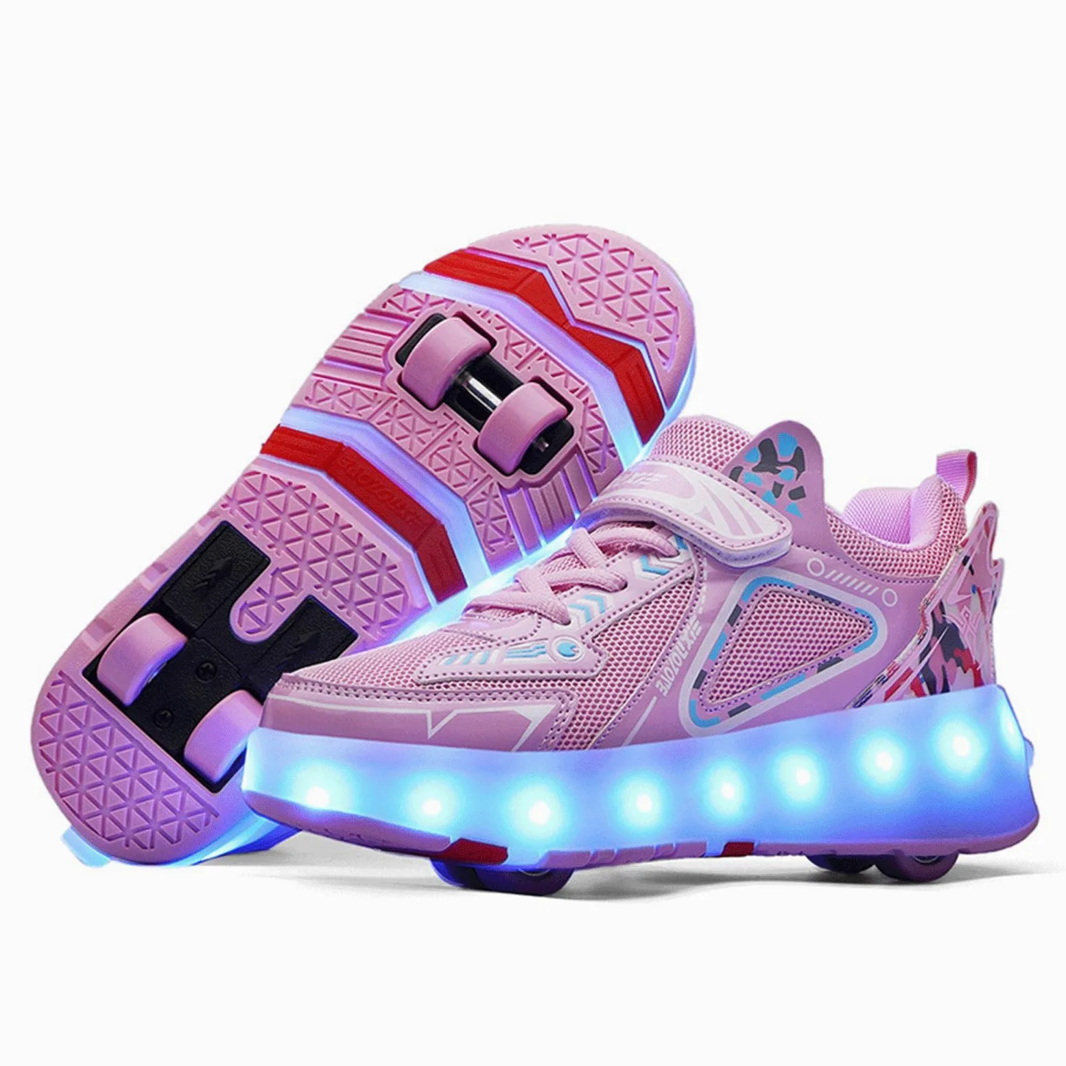 TECDOTO Zapatillas con Ruedas, USB Recargable Zapatos de Patines para Niños Niñas Niños Regalo Luz LED 4 Ruedas Zapatos Patines,Pink-38EU