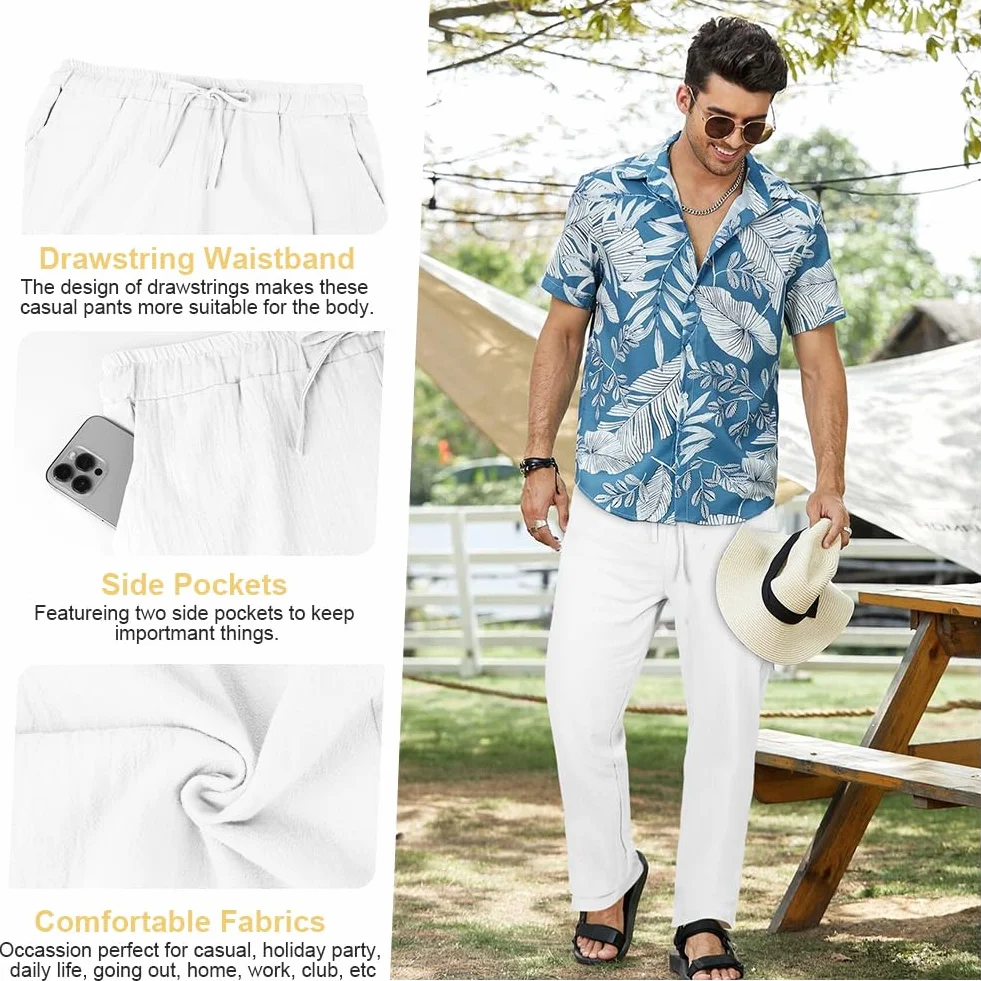 AUYAO Pantalones Hombre Casuales, Pantalón para Hombre con Bolsillos con Cordón, Largos Pantalones Fitness Gym, Ropa de Hombre, Pantalones Ligeros Estilo Playero