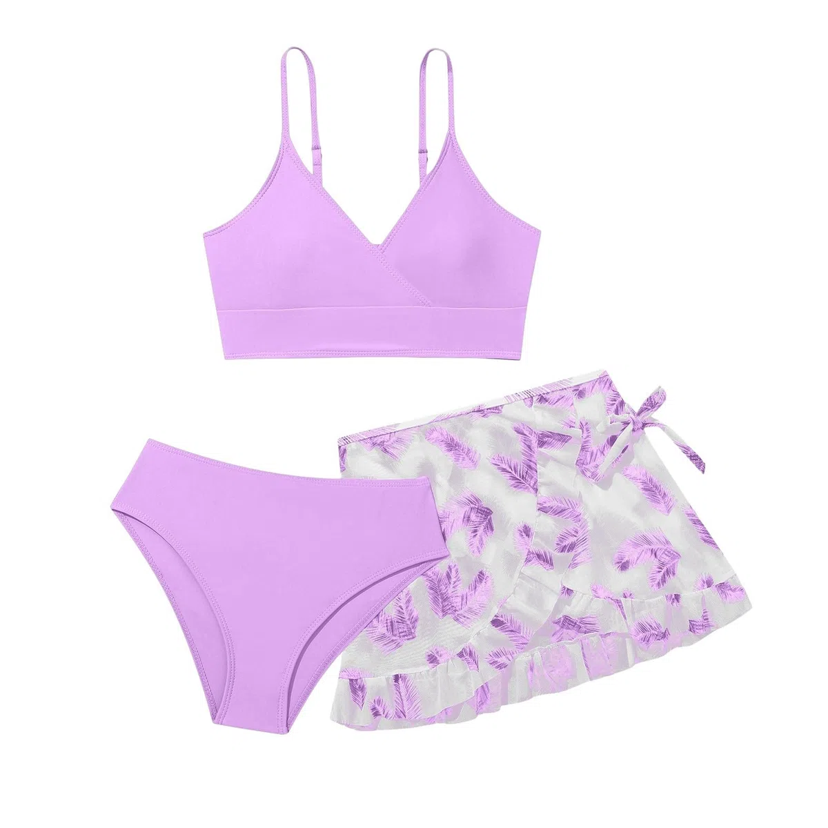 Generisch Bañador deportivo para niña, traje de baño de dos piezas para niñas con ribete de volantes y falda a juego para niños mayores y jóvenes