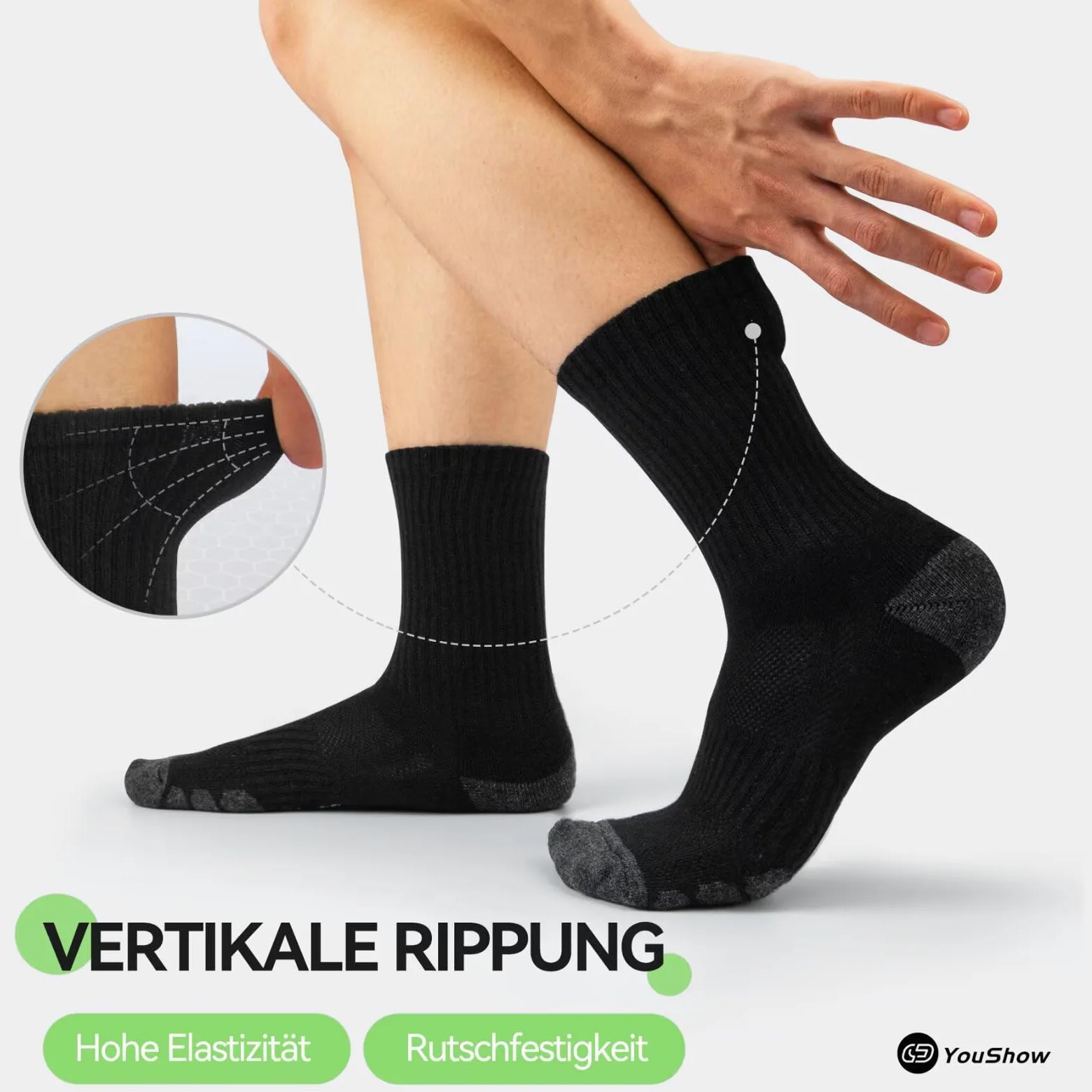 YouShow 6 pares de calcetines de tenis para hombre y mujer, calcetines deportivos, calcetines de senderismo, calcetines acolchados, transpirables y suaves
