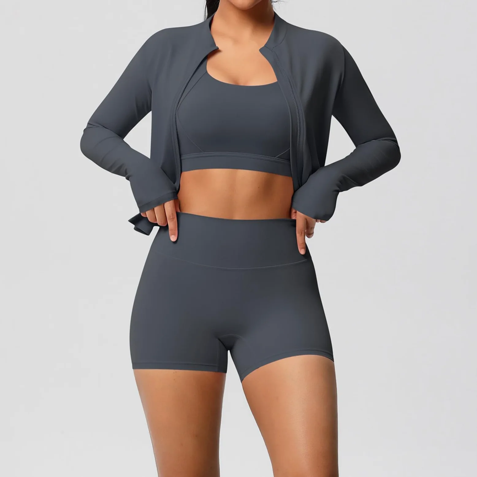 Generisch Conjunto de deporte para mujer, conjunto de yoga cepillado, chaqueta deportiva informal, para correr, fitness y yoga, tres piezas