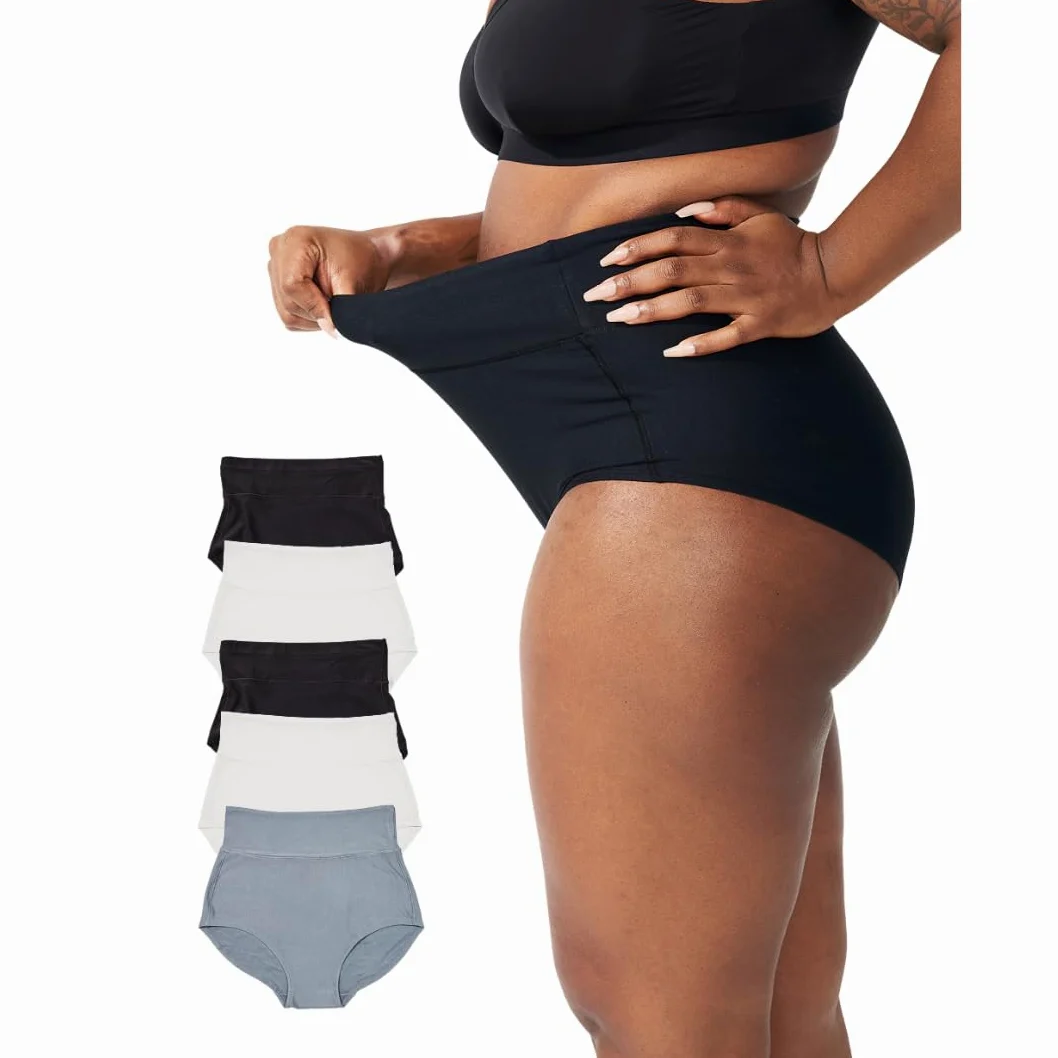 Bodily Panty integral, cintura alta para embarazo, recuperación posparto y sección C de TheBump's Best Postpartum Underwear., Negro/Tiza/Pizarra, S