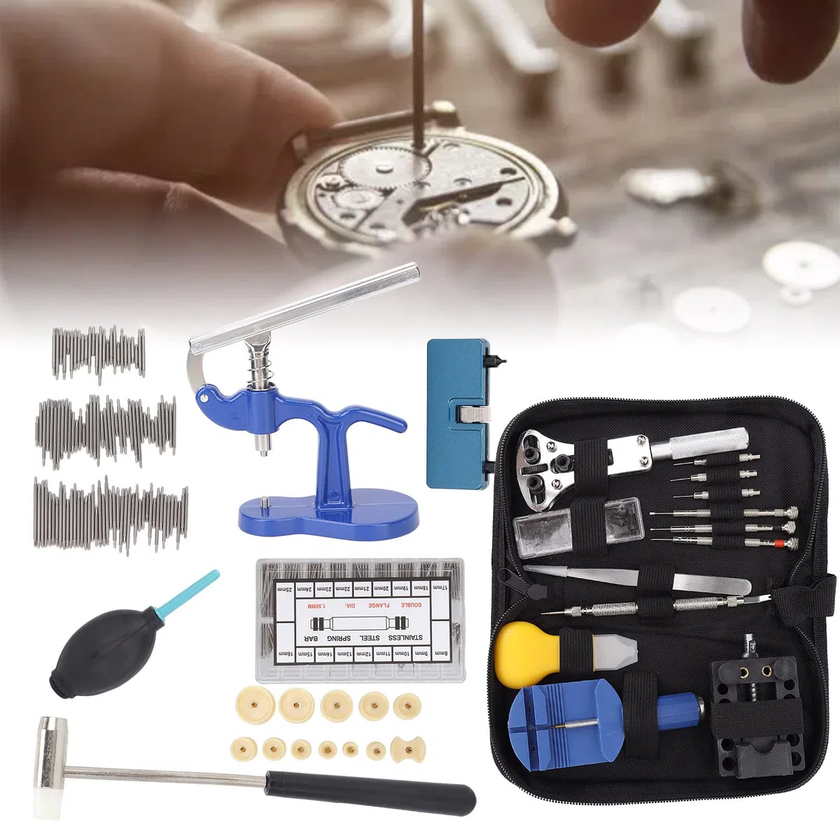 Kit de herramientas de reparación de relojes, juego de herramientas de reparación de relojes profesional ajustable, abridor de caja trasera para taller de reparación de relojes para ker