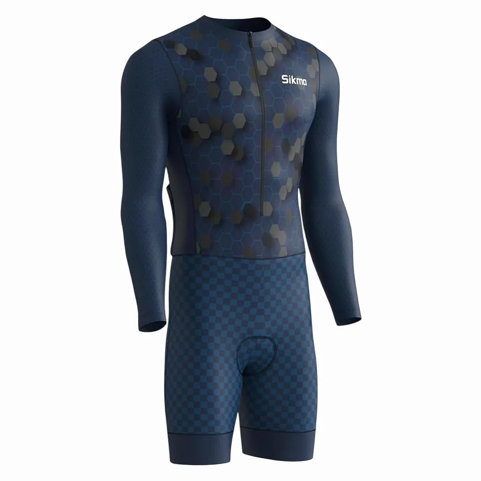 Sikma Traje de ciclismo para hombre, manga completa, acolchado de gel, aerodinámico, trisuit, triatlón sublimado