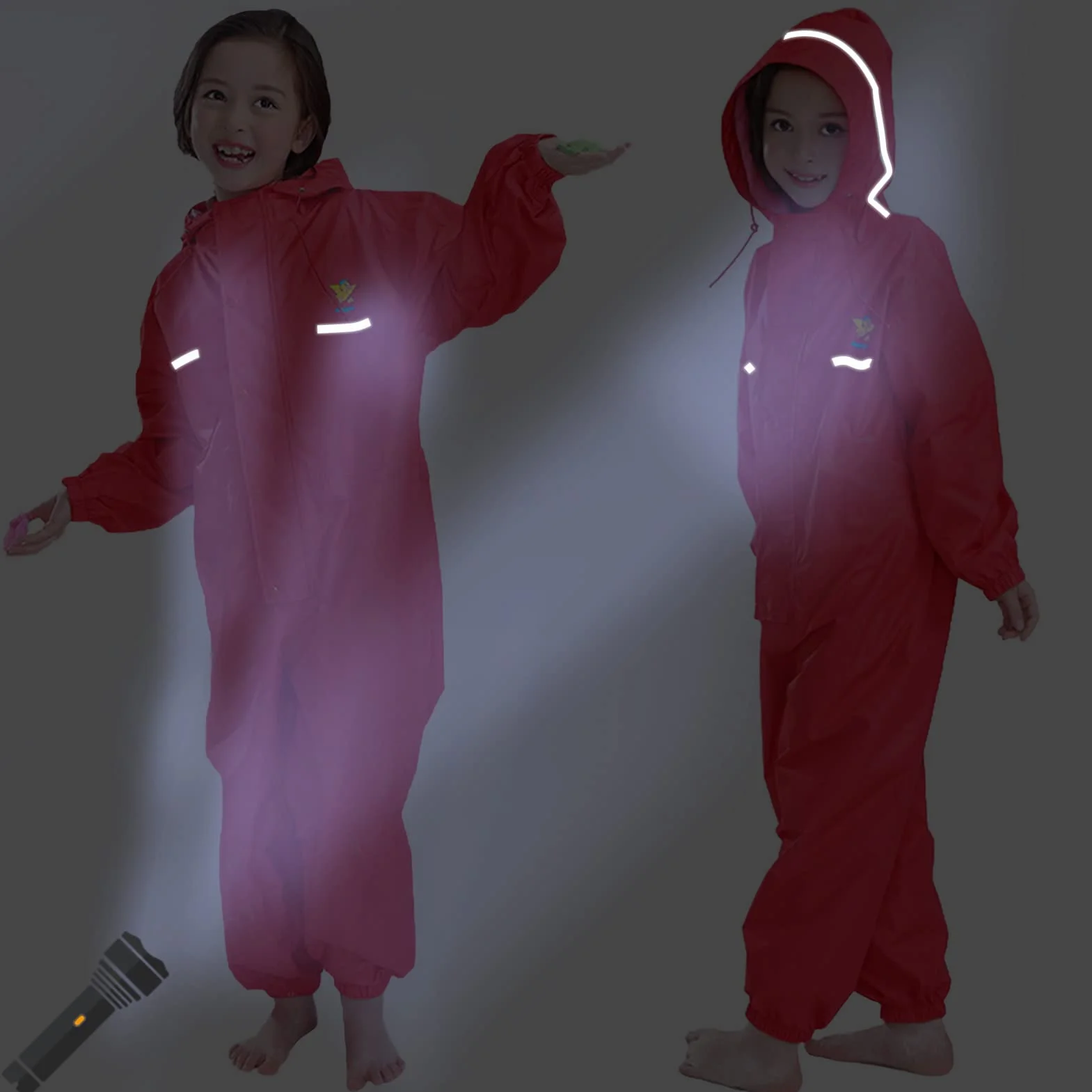 Chubasquero para Niños Mono Impermeable Traje de Lluvia Encapuchado Niñas Chaquetas de lluvia Poncho con Tira Reflectante, Rojo 2-3 Años